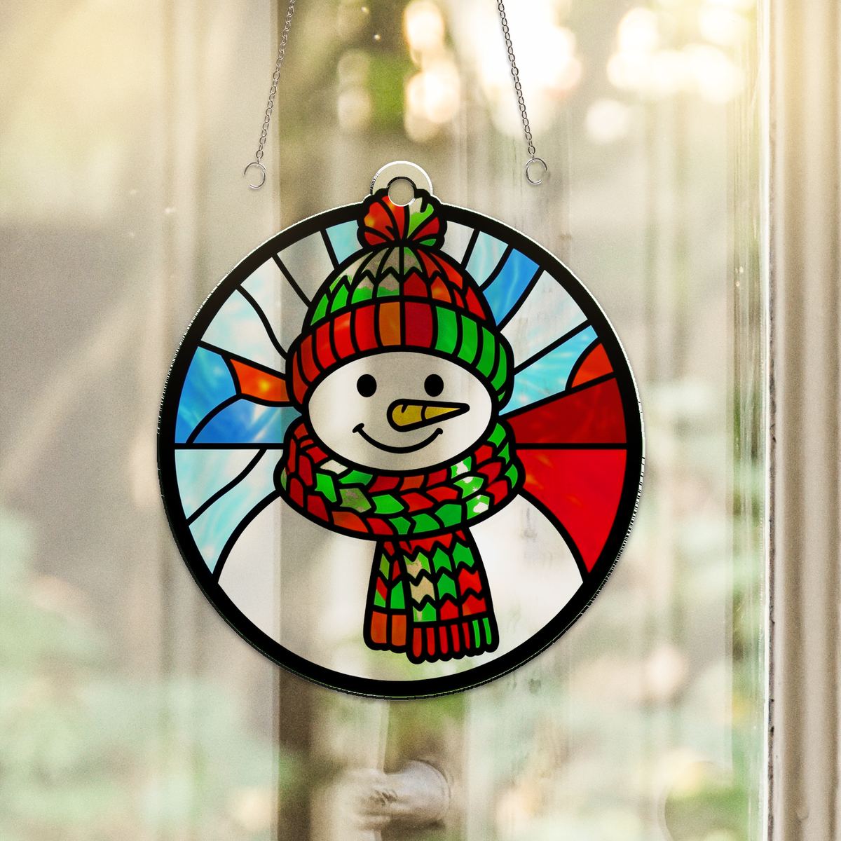 Snowman Scarf Circle Acrylic Suncatcher