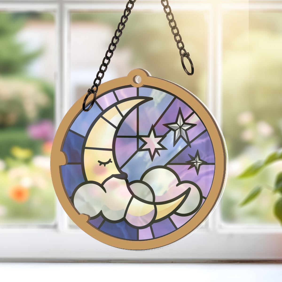Sleepy Moon Cloud Circle Window Hanging Suncatcher