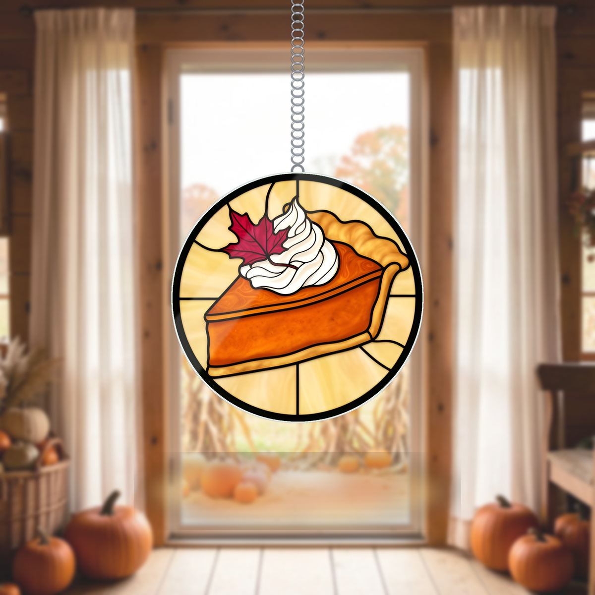 Pumpkin Pie Slice Circle Wavy Acrylic Suncatcher Ornament