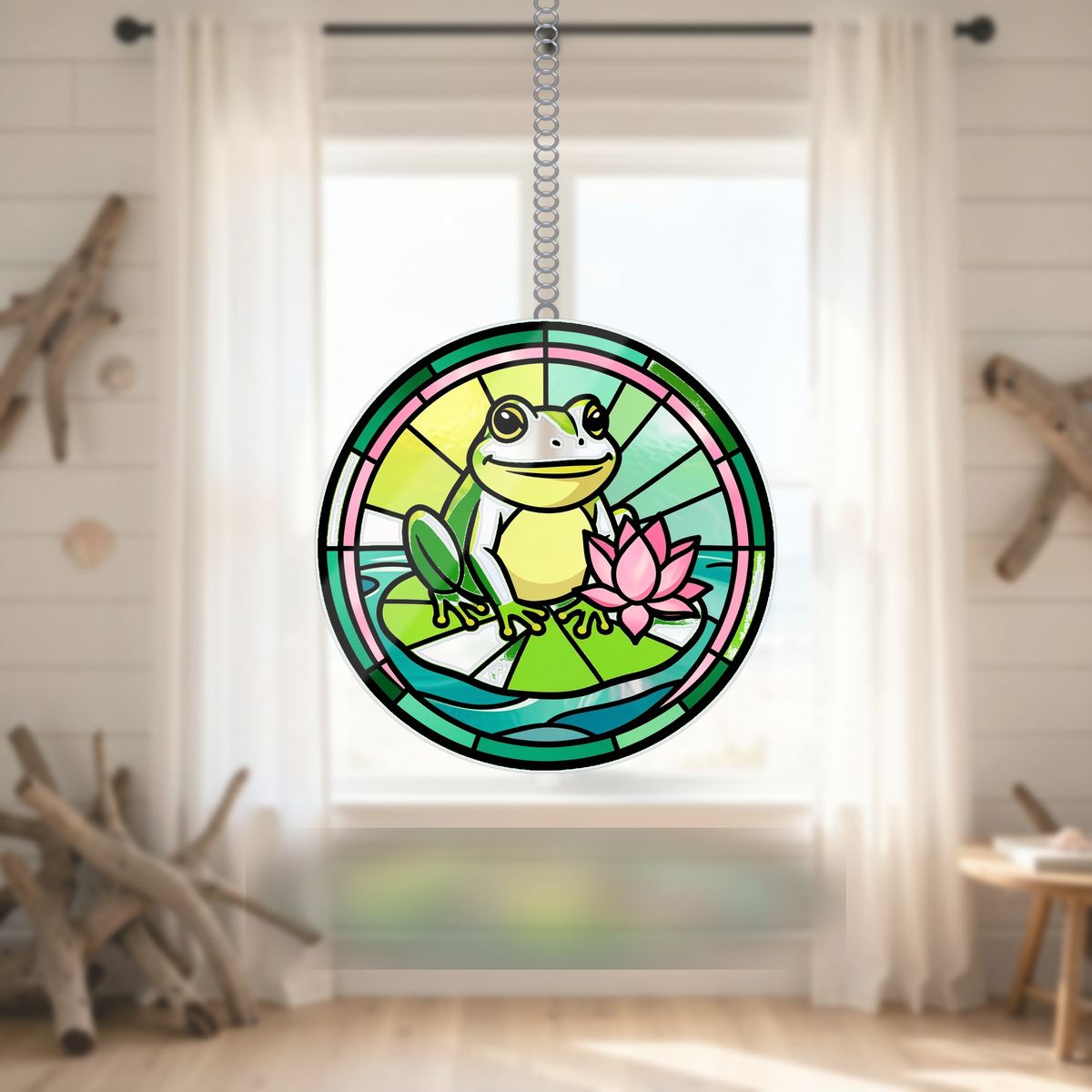 Frog Lily Pad Circle Wavy Acrylic Suncatcher Ornament