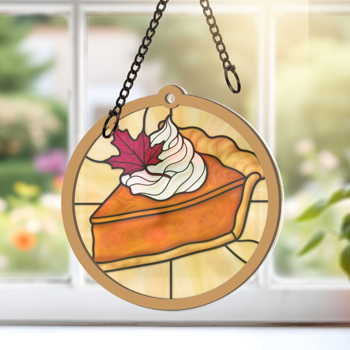 Pumpkin Pie Slice Circle Window Hanging Suncatcher
