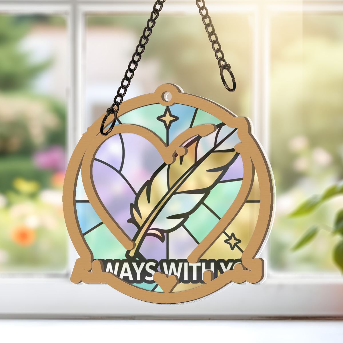Feather Heart Remembrance Circle Window Hanging Suncatcher