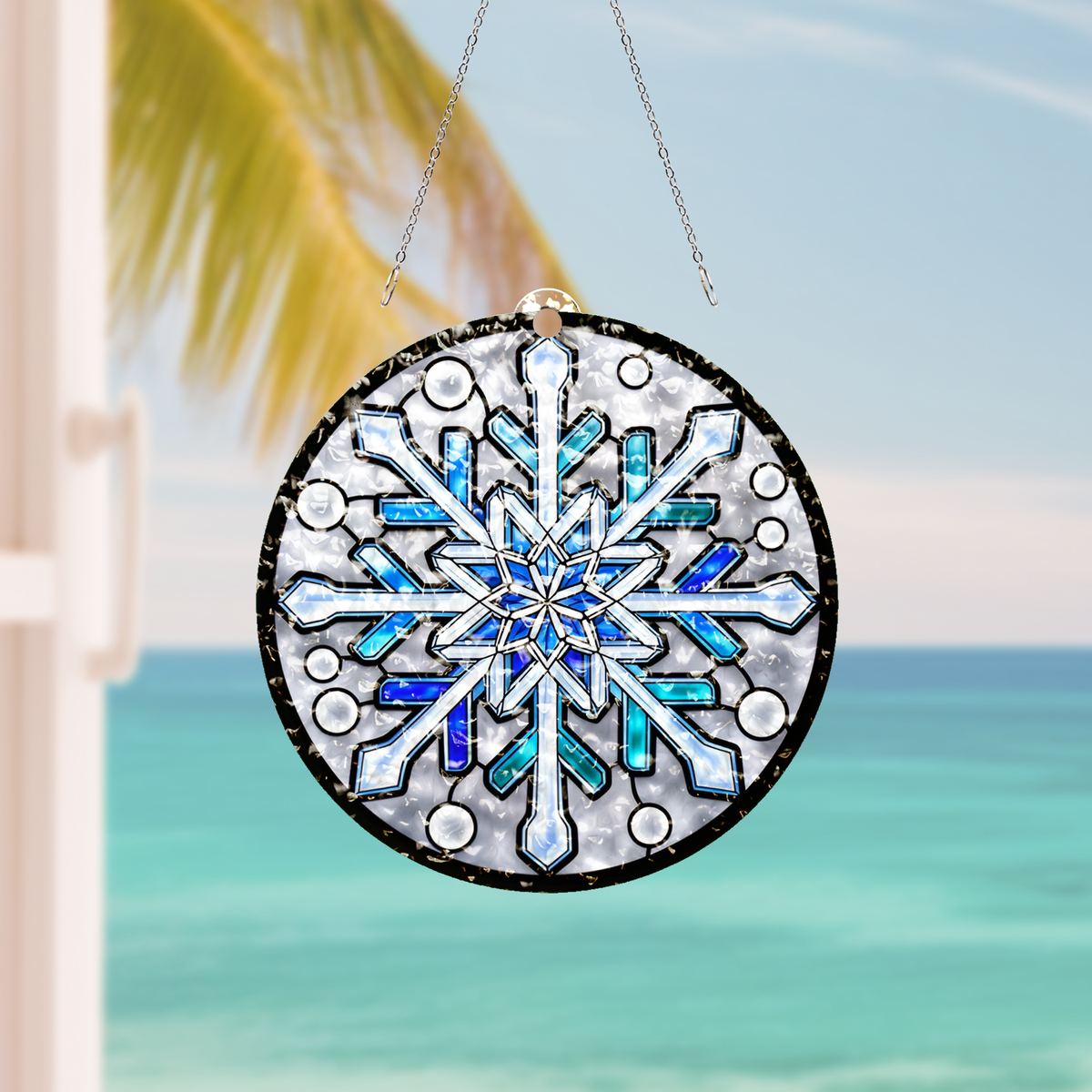 Frosted Snowflake Circle Water Ripple Suncatcher