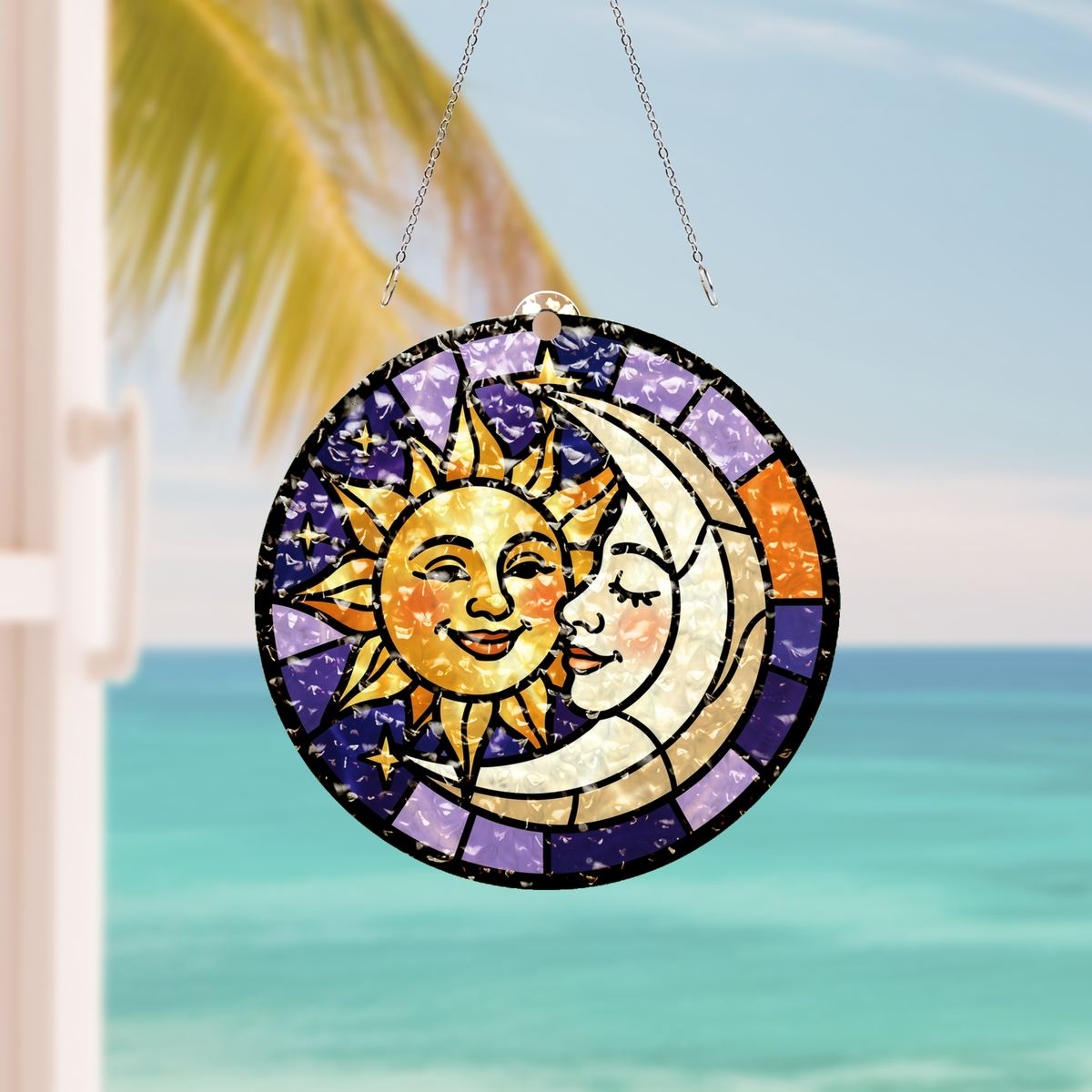 Sun and Moon Embrace Circle Water Ripple Suncatcher