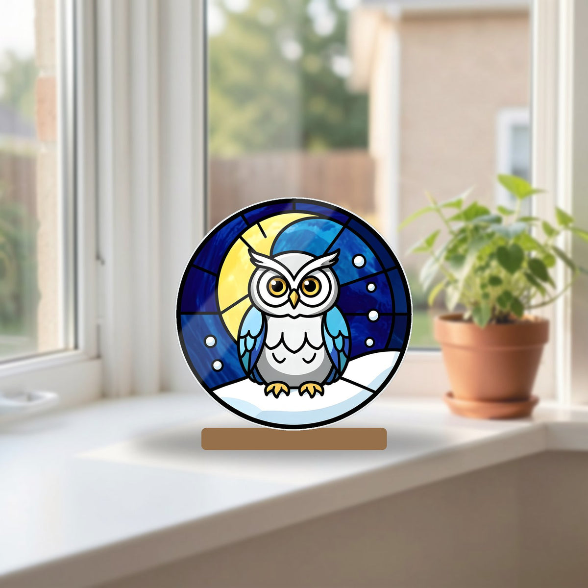 Snowy Owl Winter Moon Bookshelf Sign