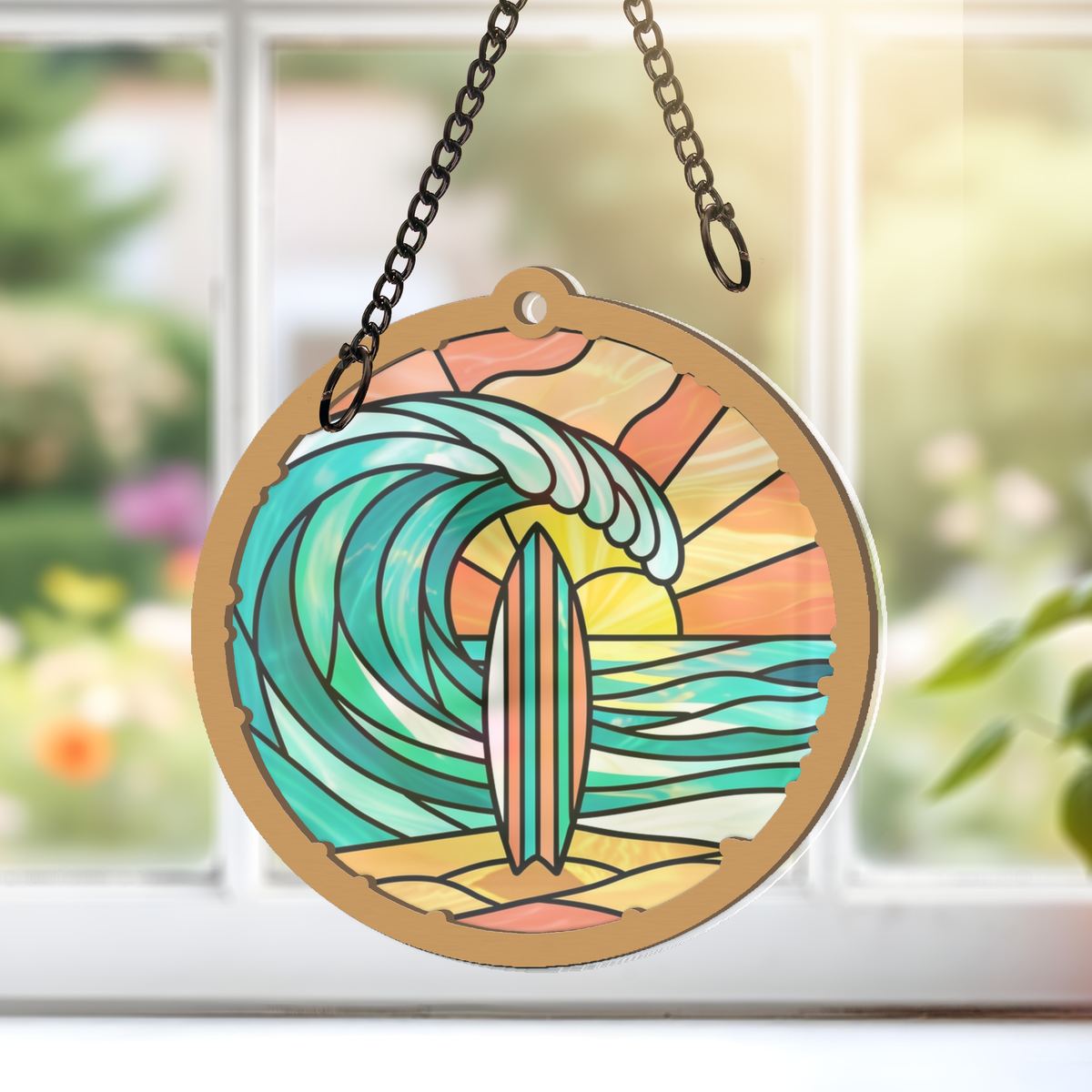 Surfboard Wave Circle Window Hanging Suncatcher
