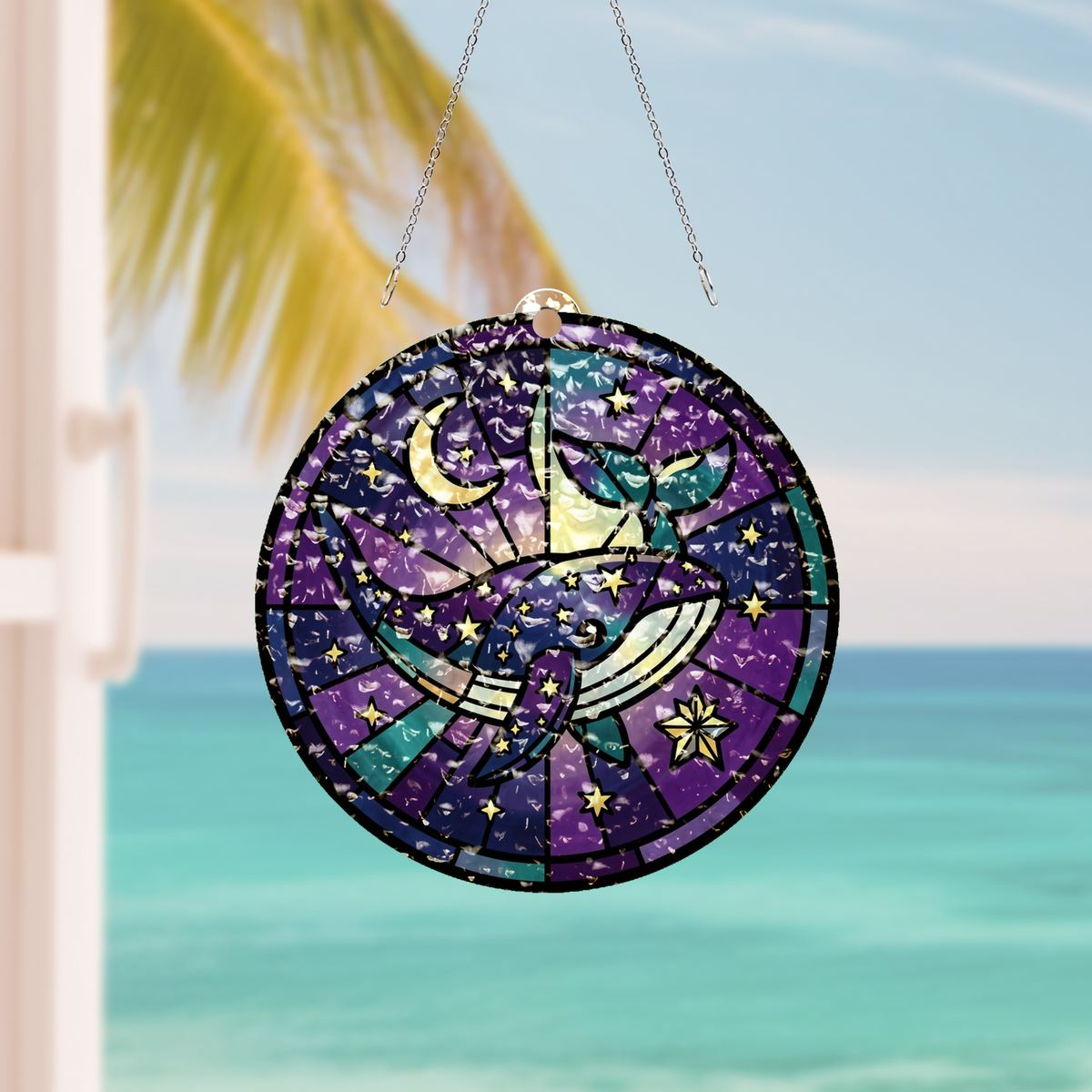 Starry Whale Night Circle Water Ripple Suncatcher