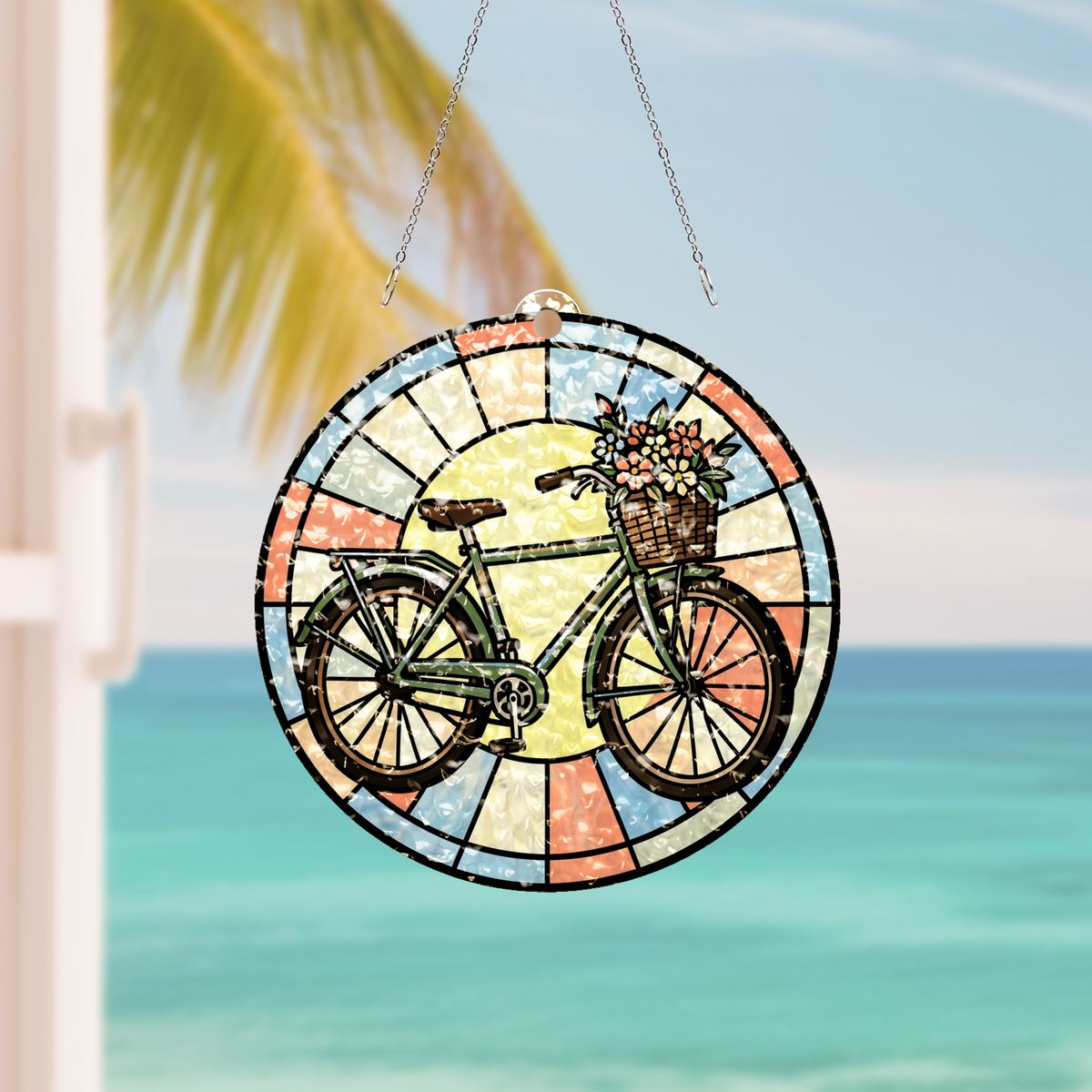 Flower Basket Bicycle Circle Water Ripple Suncatcher