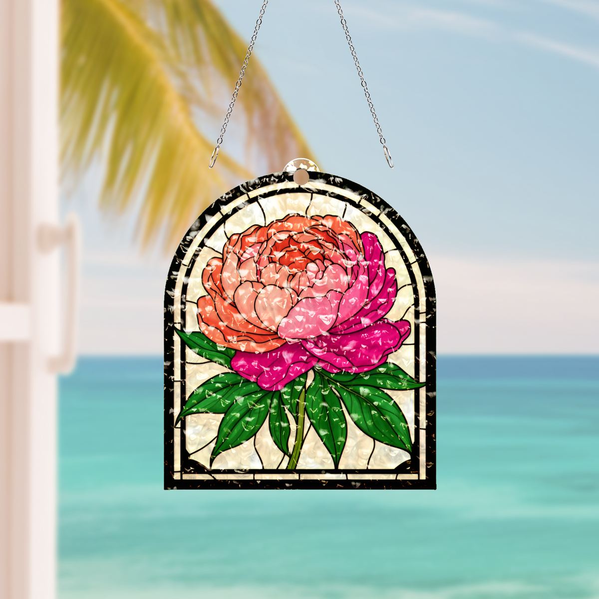 Peony Bloom Arch Water Ripple Suncatcher