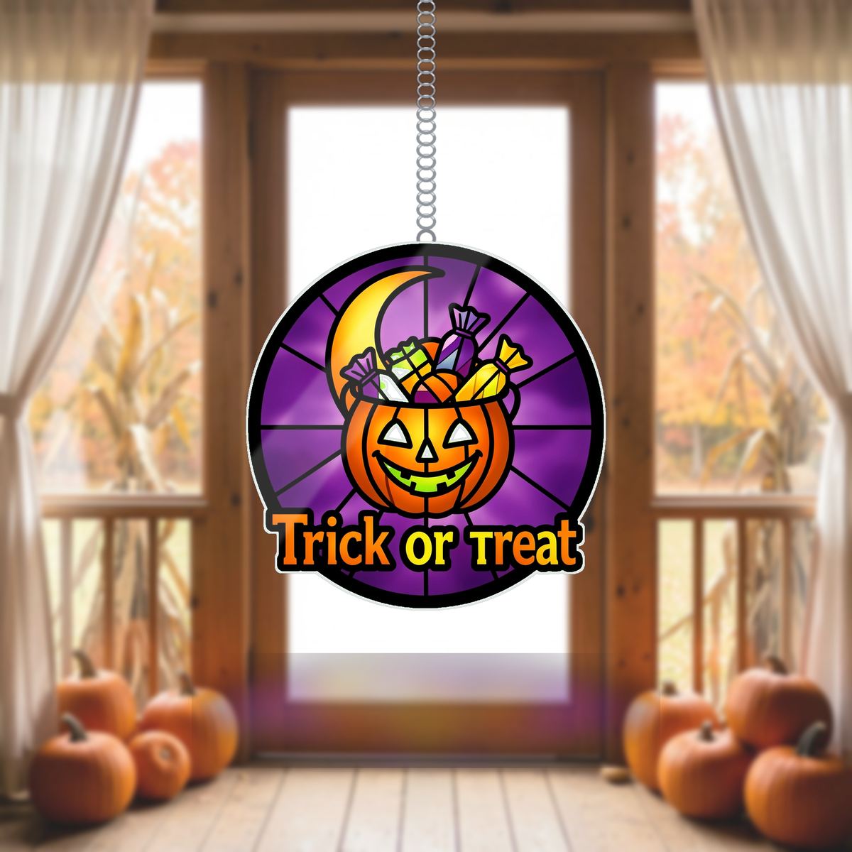 Trick Or Treat Pail Circle Wavy Acrylic Suncatcher Ornament