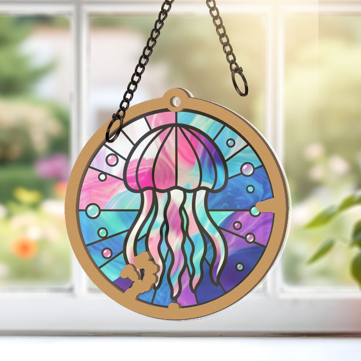 Jellyfish Glow Circle Window Hanging Suncatcher