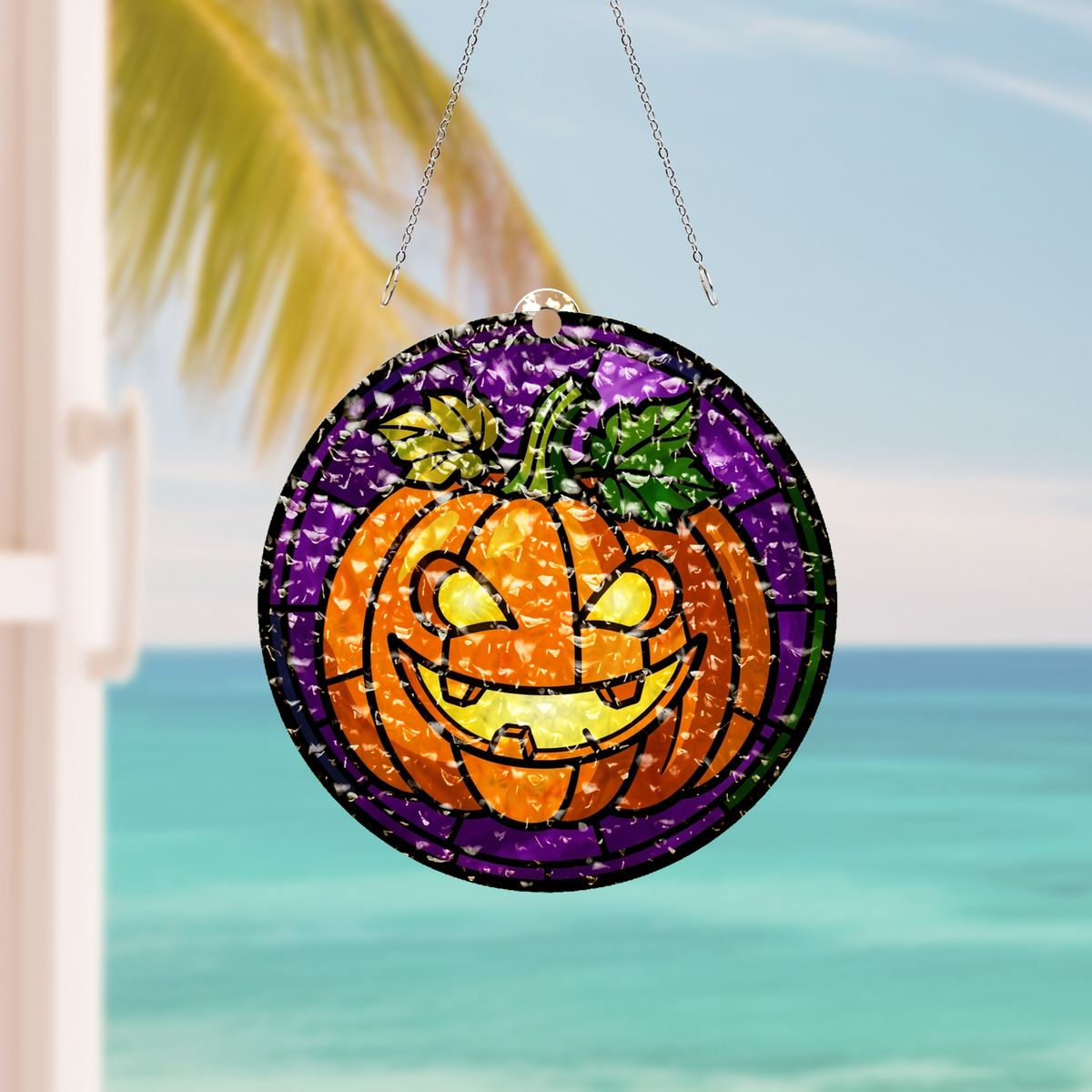 Jack O Lantern Grin Circle Water Ripple Suncatcher
