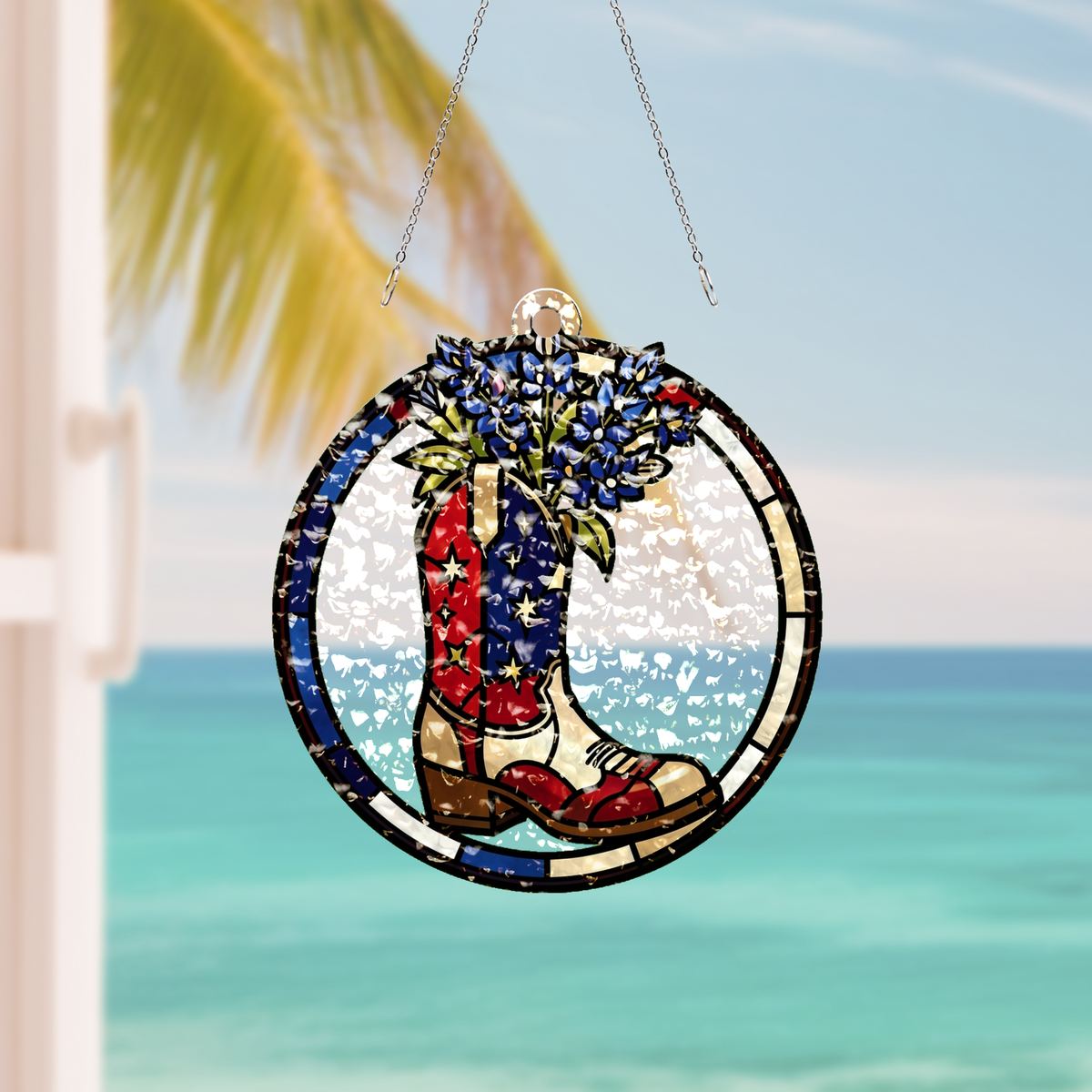 Americana Cowboy Boot Circle Water Ripple Suncatcher