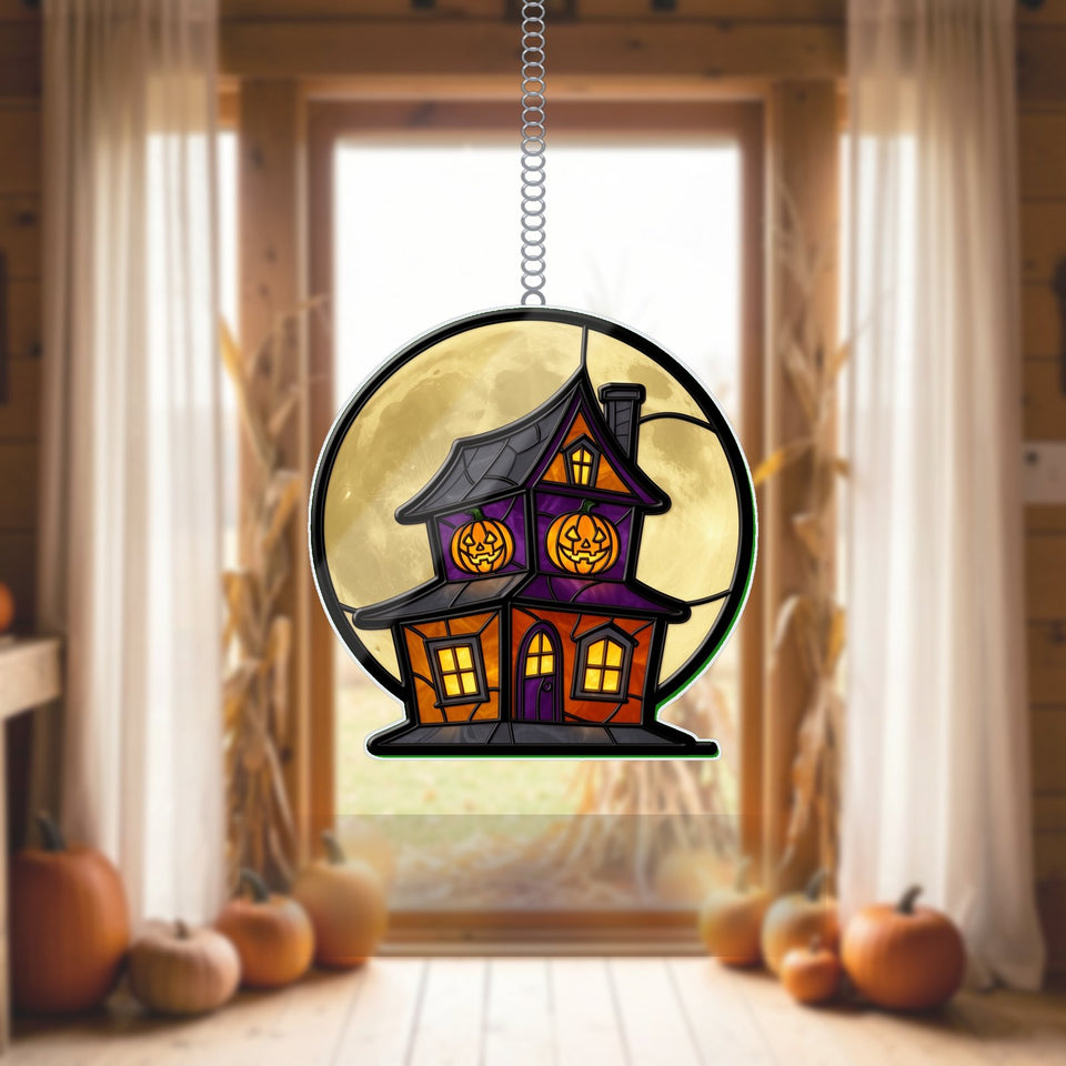 Haunted House Full Moon Acrylic Suncatcher