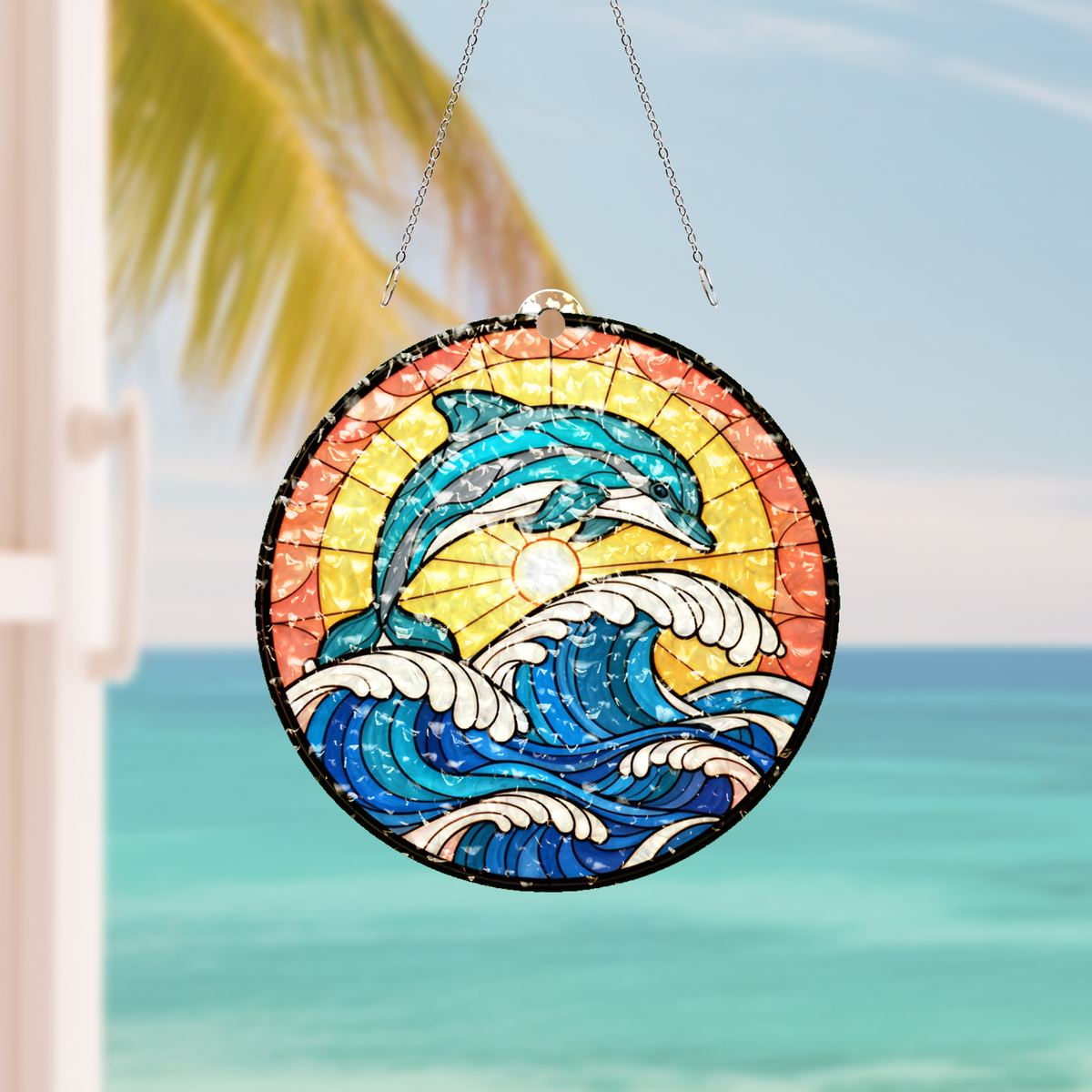Dolphin Wave Circle Water Ripple Suncatcher