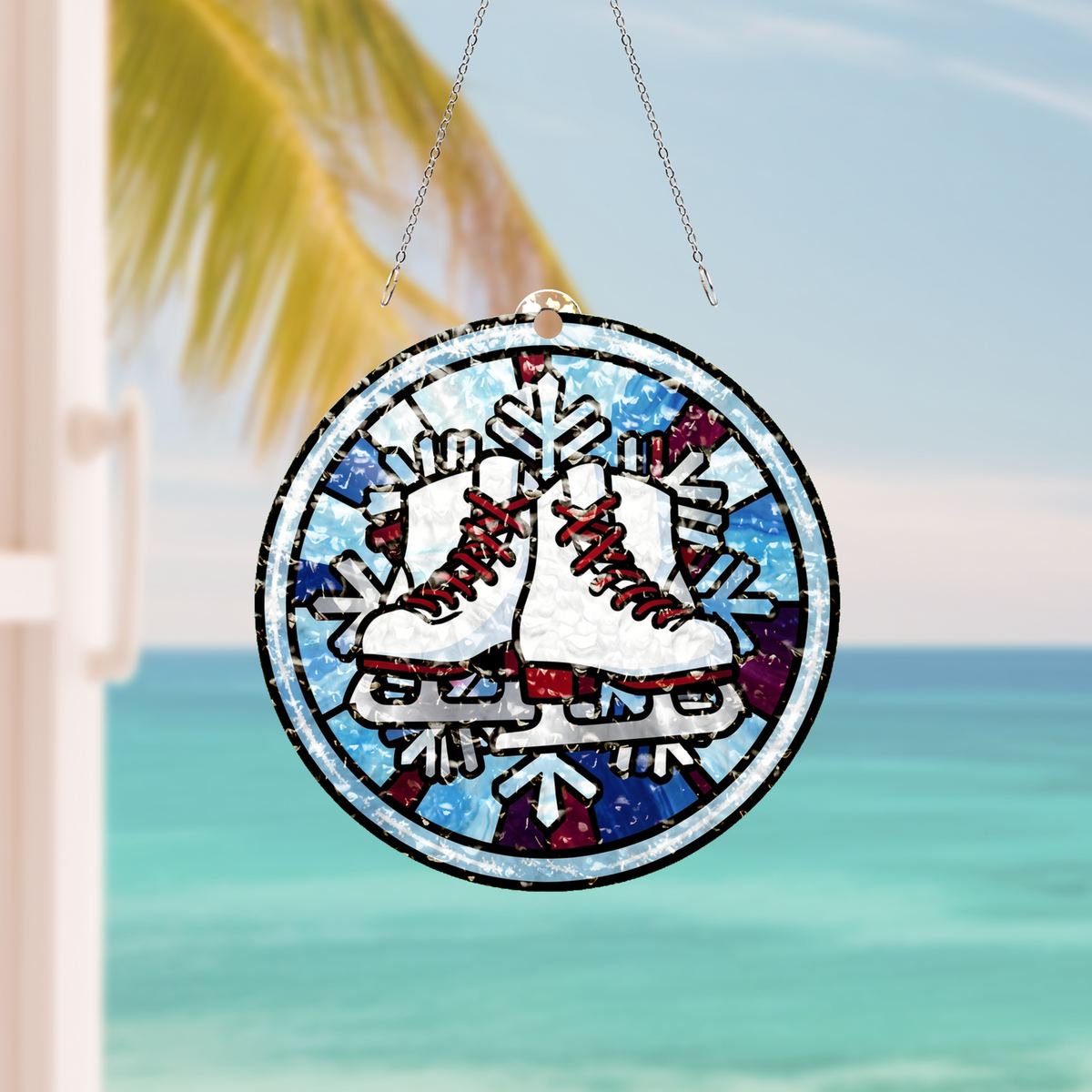 Winter Ice Skates Circle Water Ripple Suncatcher