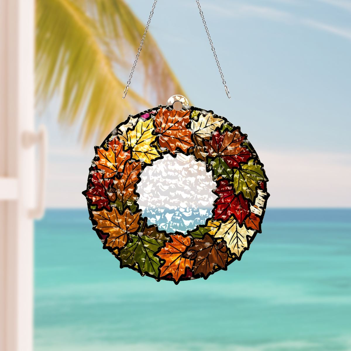 Fall Leaves Wreath Circle Water Ripple Suncatcher