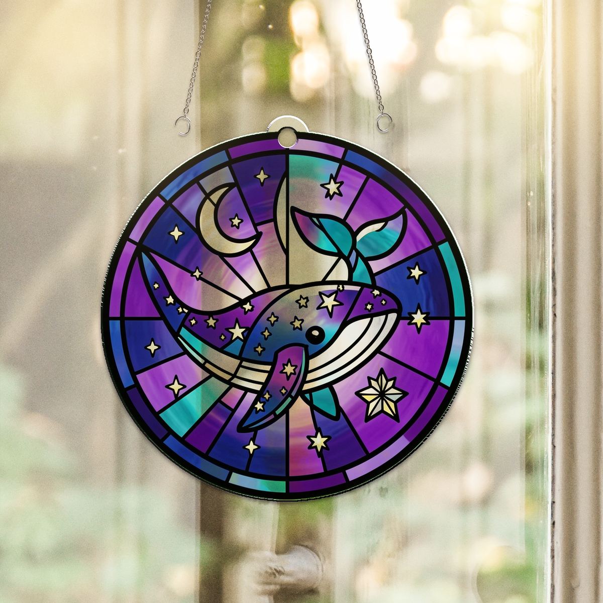 Starry Whale Night Circle Acrylic Suncatcher