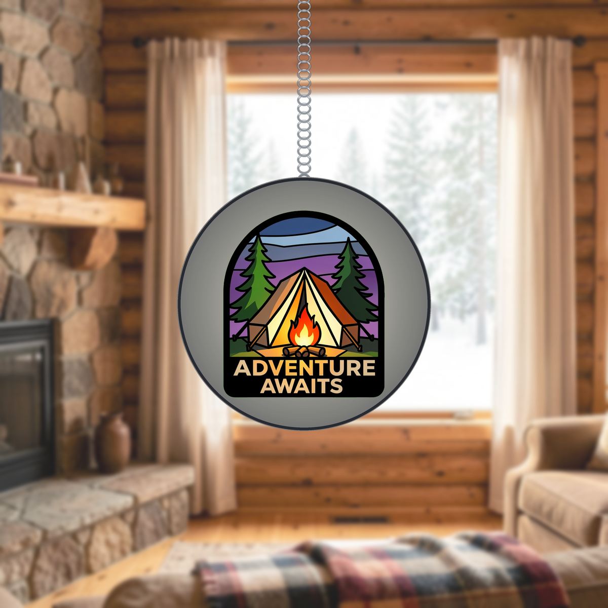 Camping Tent Campfire Arch Stained Glass Suncatcher