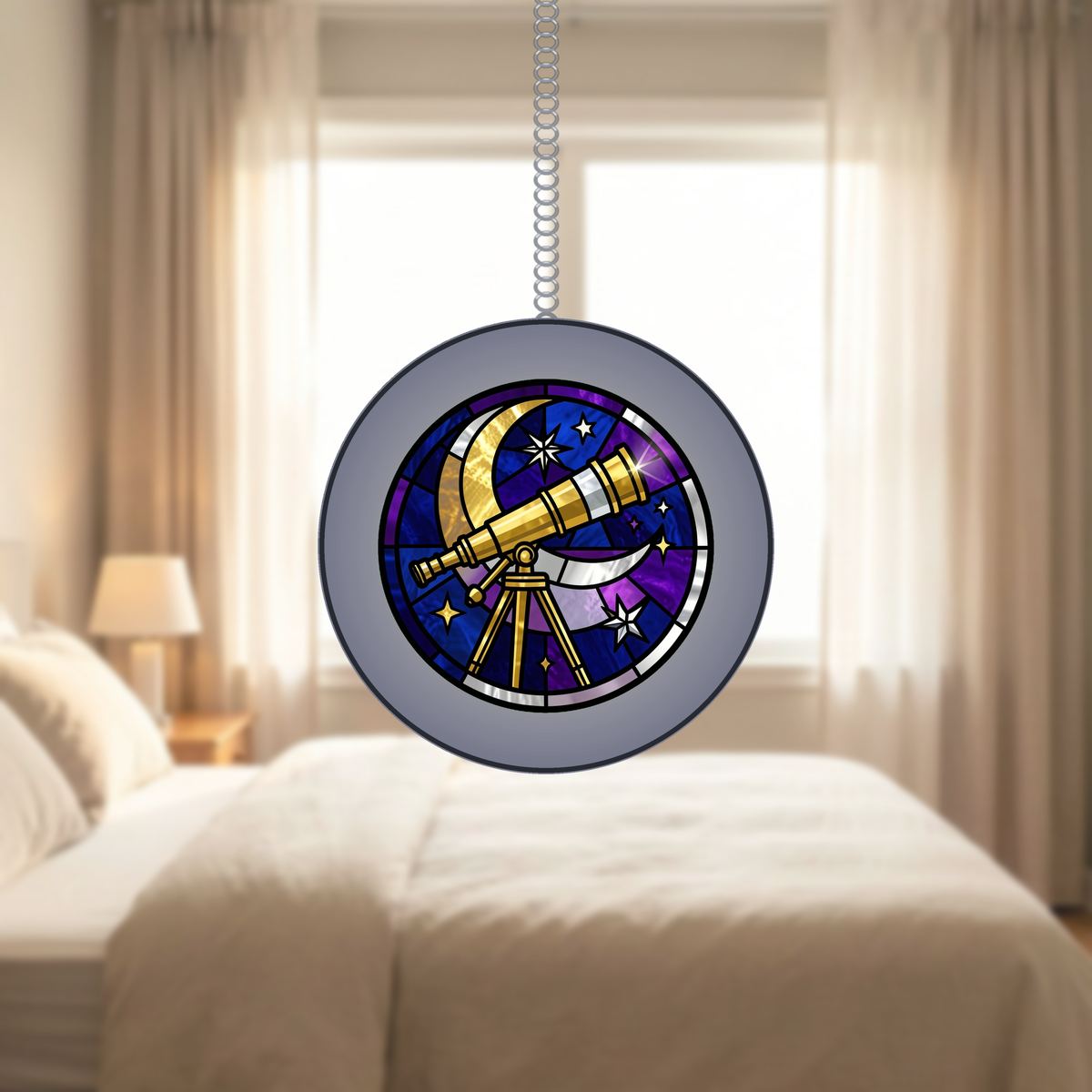 Stargazer Telescope Circle Stained Glass Suncatcher
