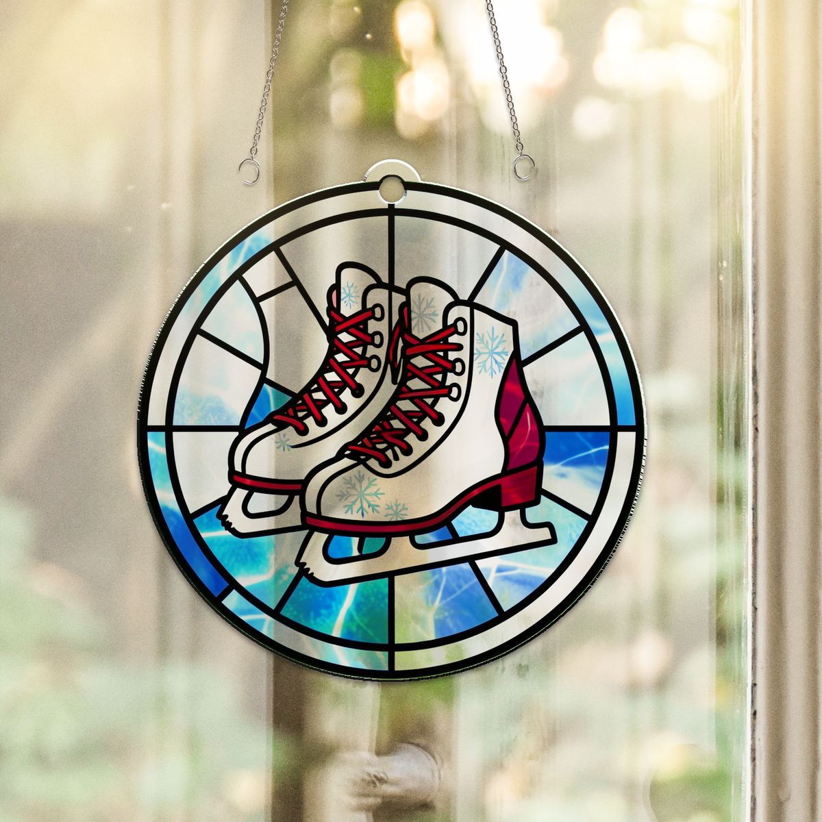 Ice Skates Snowflake Circle Acrylic Suncatcher