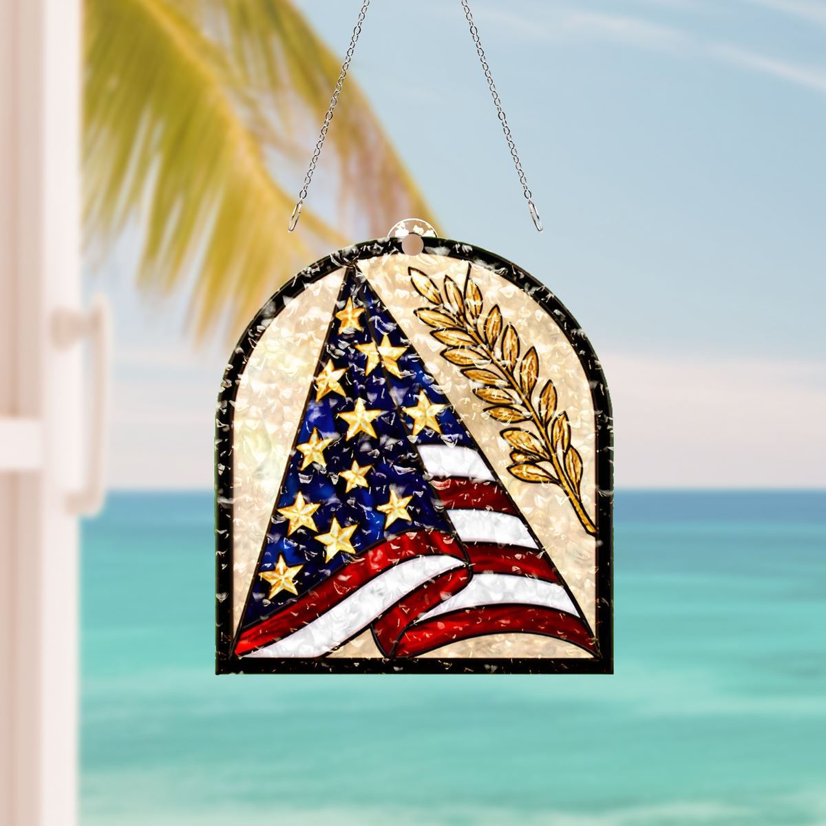 Folded Flag Memorial Arch Water Ripple Suncatcher