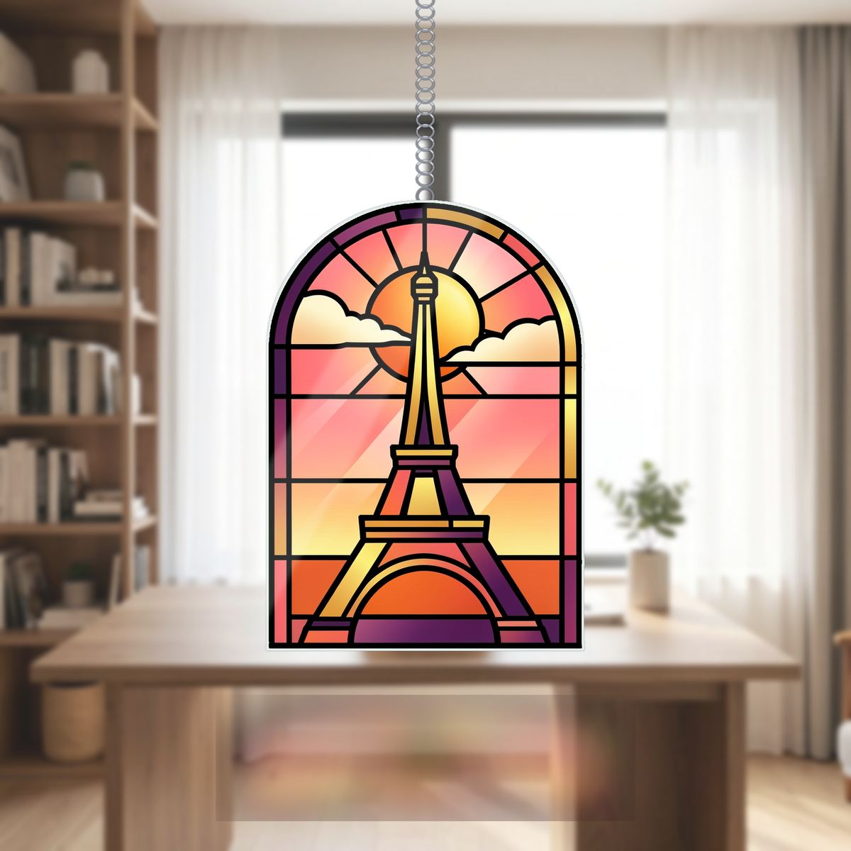 Eiffel Tower Sunset Arch Wavy Acrylic Suncatcher Ornament