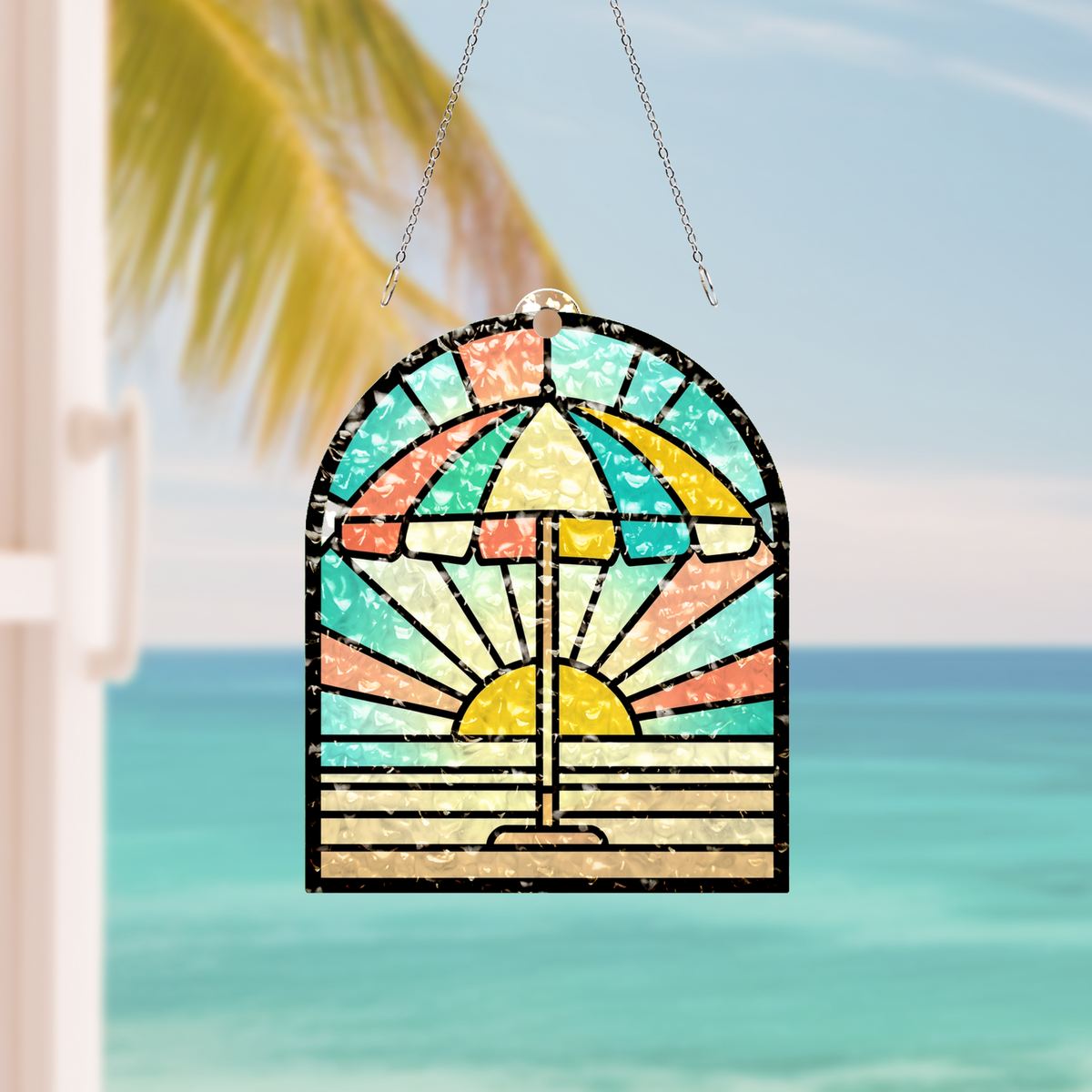 Beach Umbrella Sunset Water Ripple Suncatcher