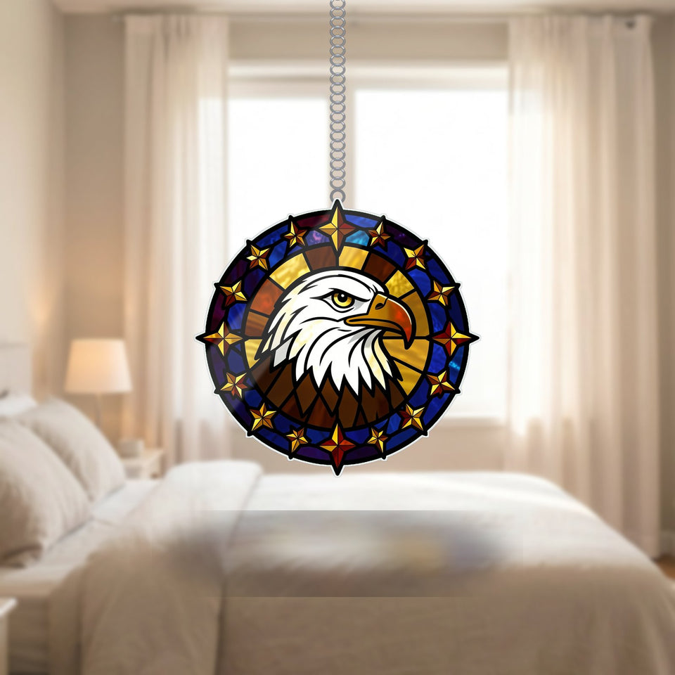 Bald Eagle Stars Circle Acrylic Suncatcher