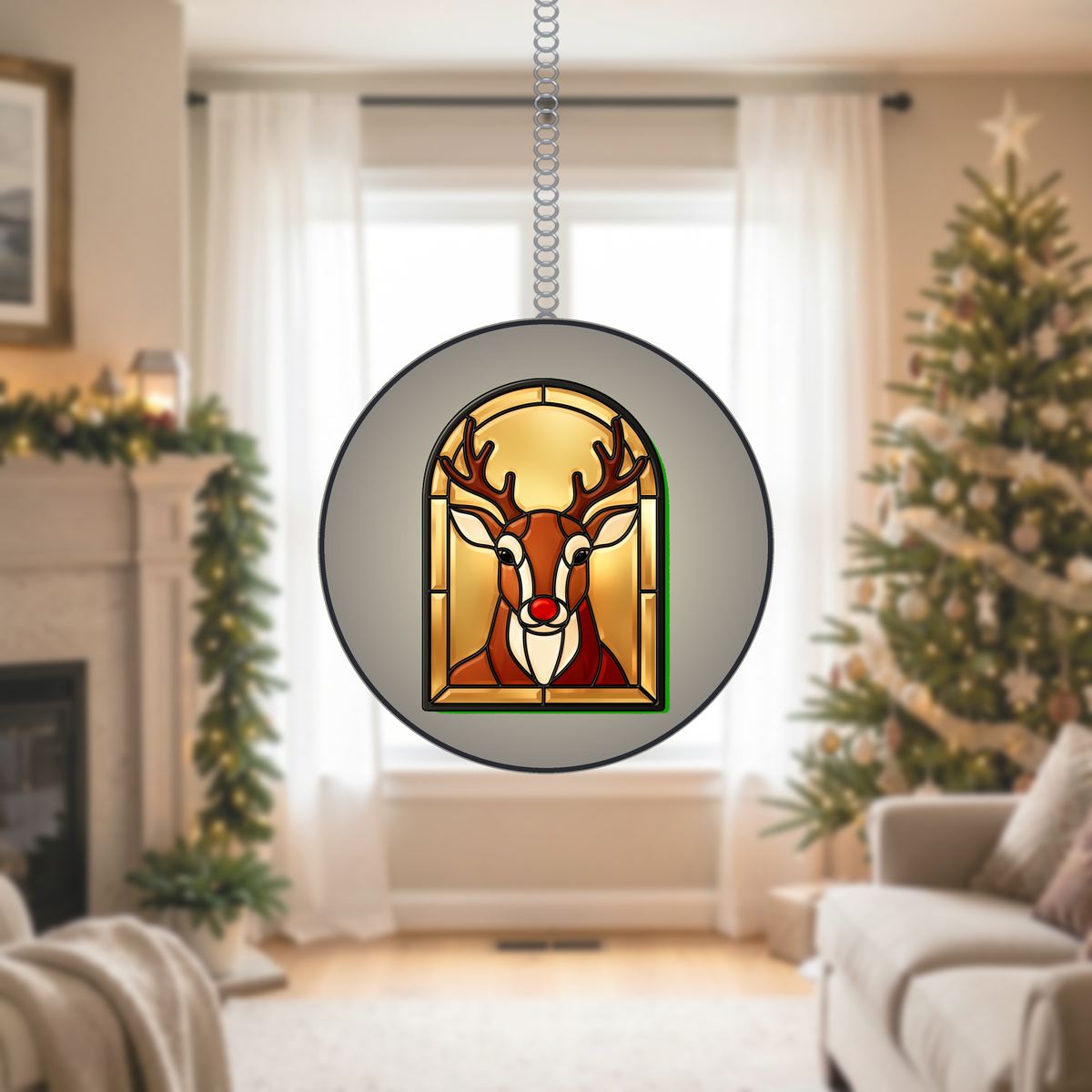 Reindeer Antler Arch Stained Glass Suncatcher