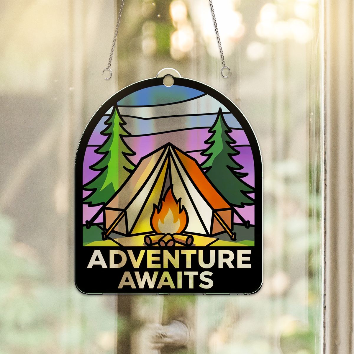 Camping Tent Campfire Arch Acrylic Suncatcher
