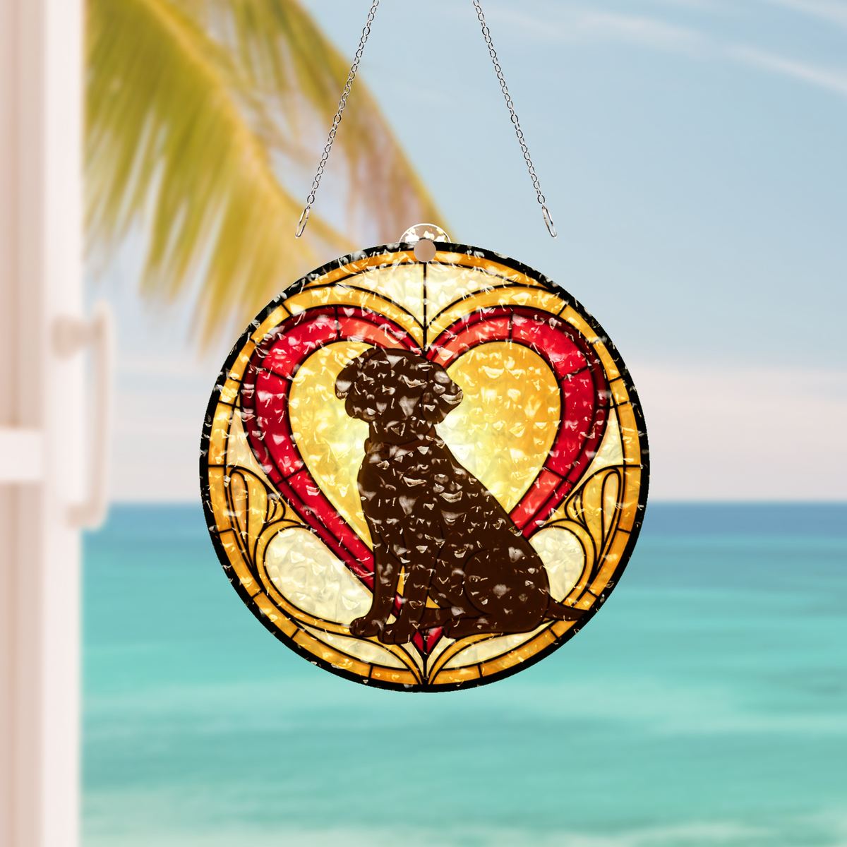 Loyal Dog Heart Circle Water Ripple Suncatcher