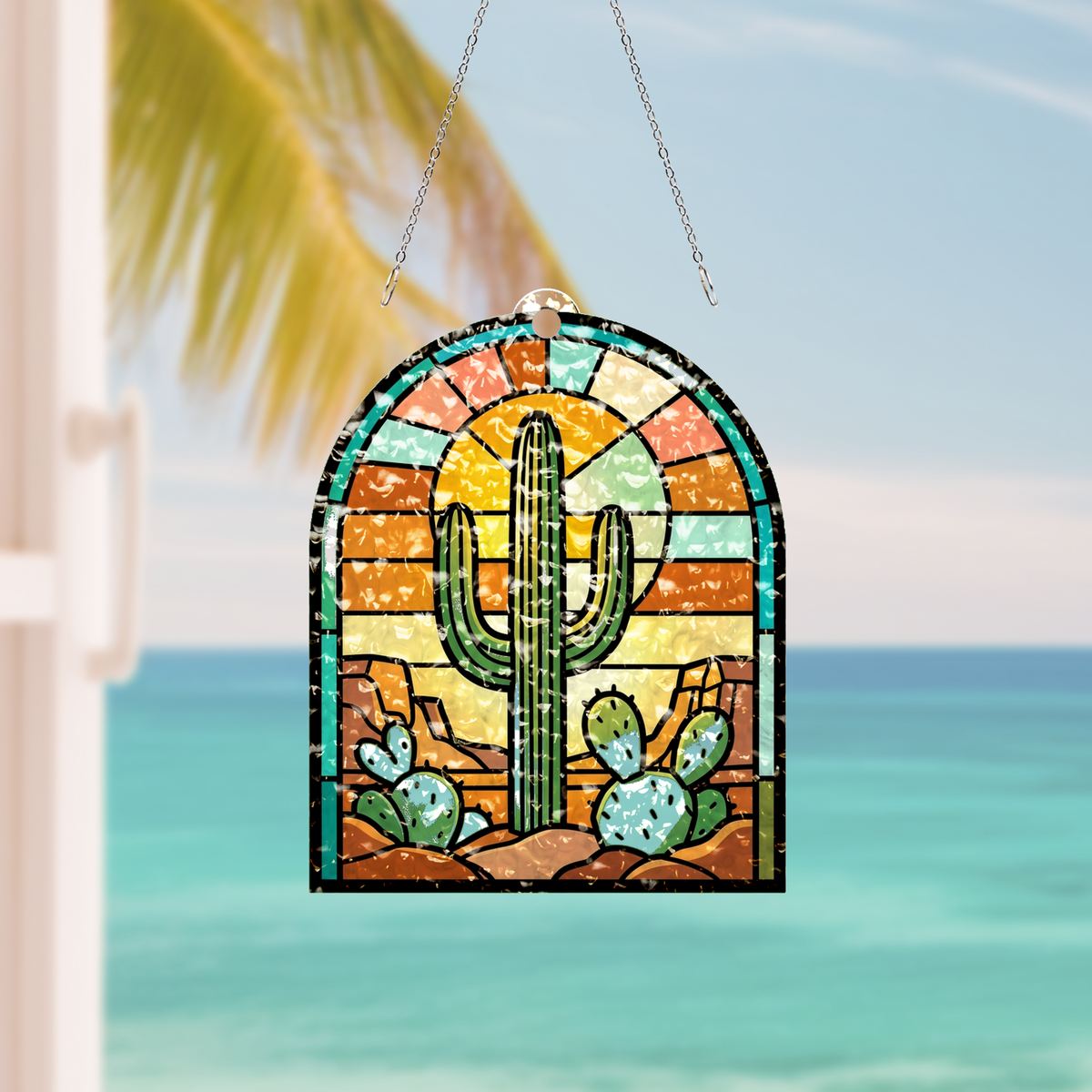 Desert Saguaro Sunset Arch Water Ripple Suncatcher