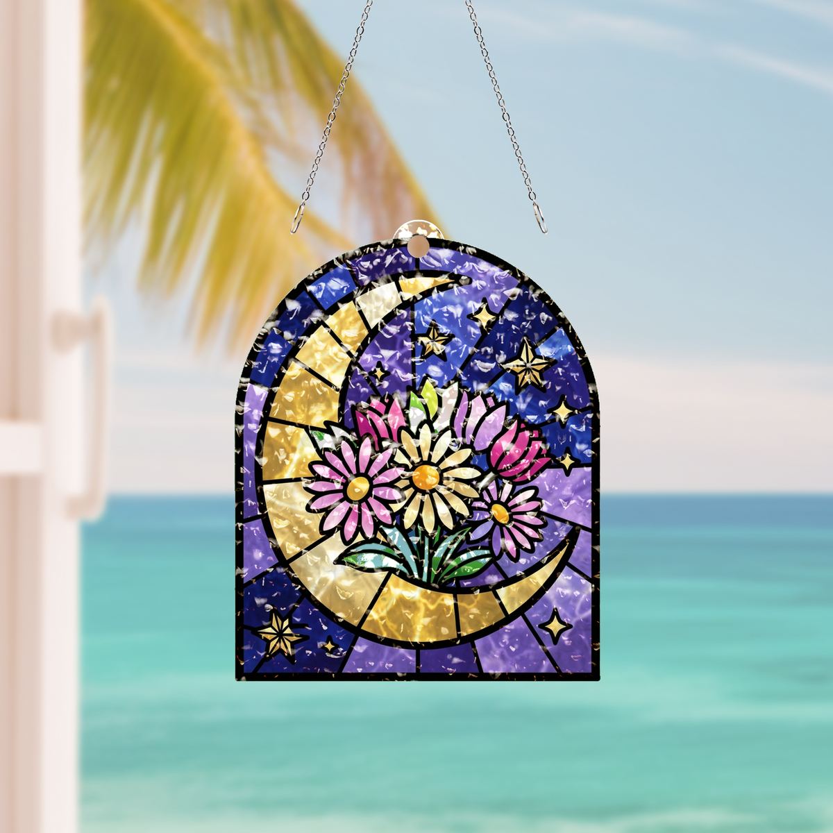 Crescent Moon Wildflowers Arch Water Ripple Suncatcher