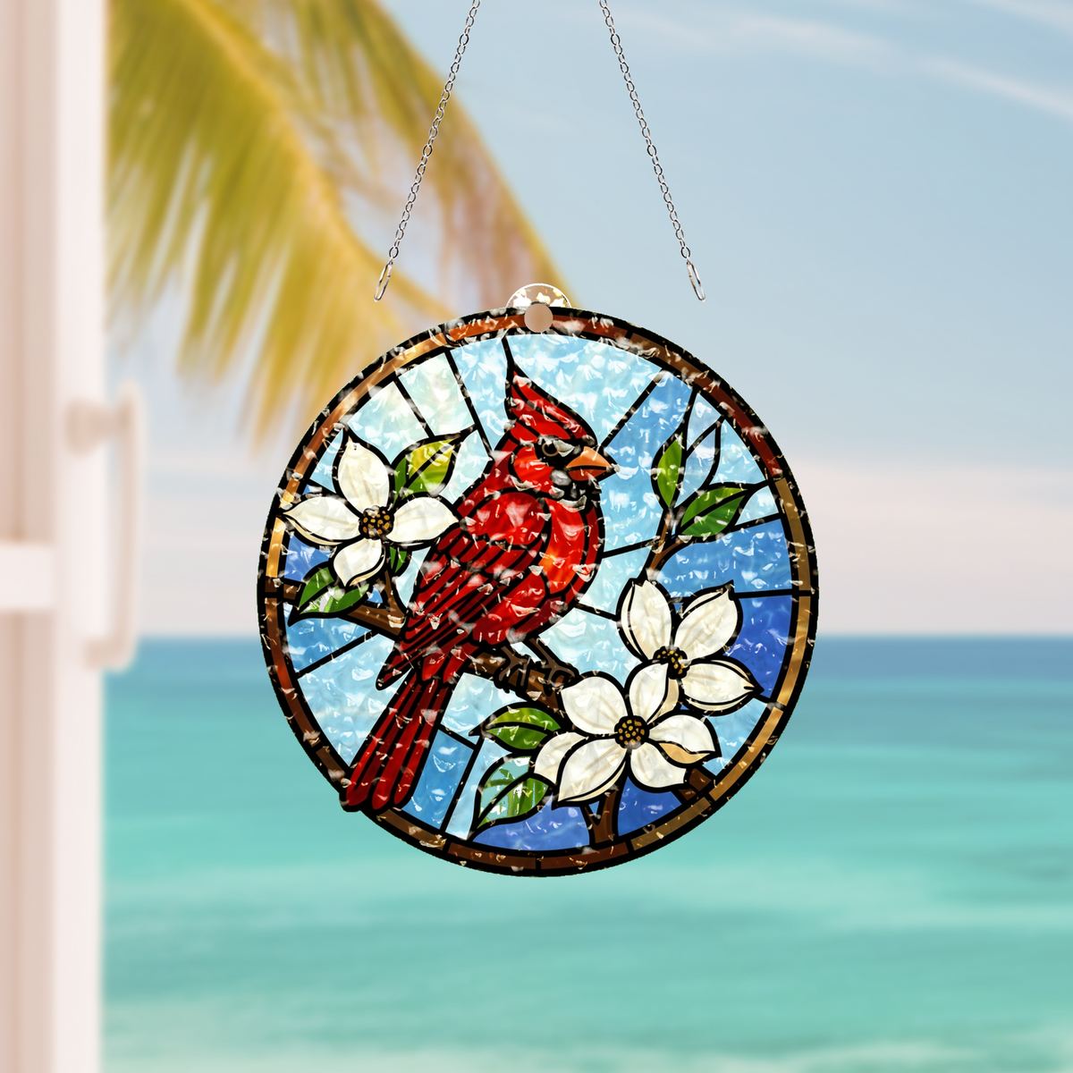 Cardinal Dogwood Circle Water Ripple Suncatcher
