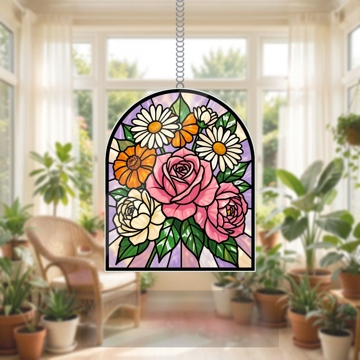 Birth Flower Bouquet Arch Wavy Acrylic Suncatcher Ornament