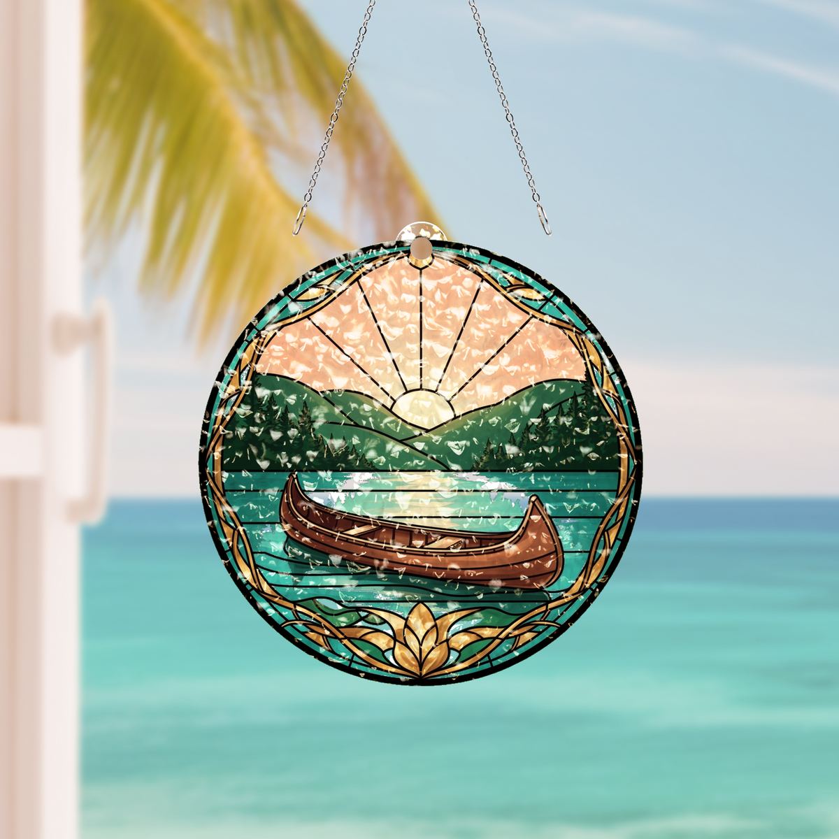 Canoe Lake Sunrise Circle Water Ripple Suncatcher