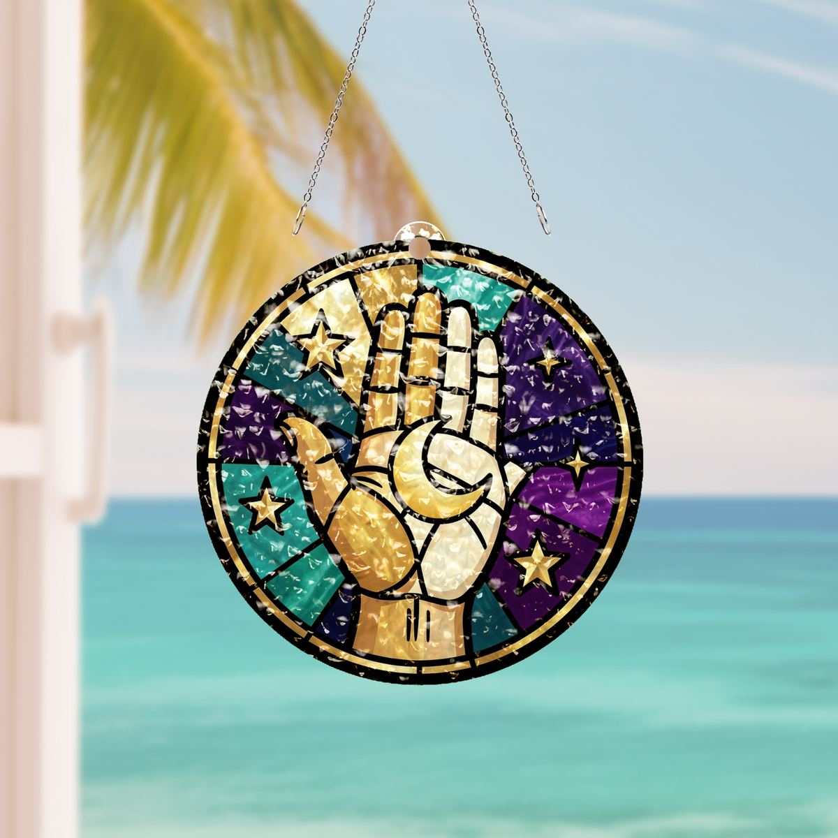 Celestial Hand Moon Circle Water Ripple Suncatcher