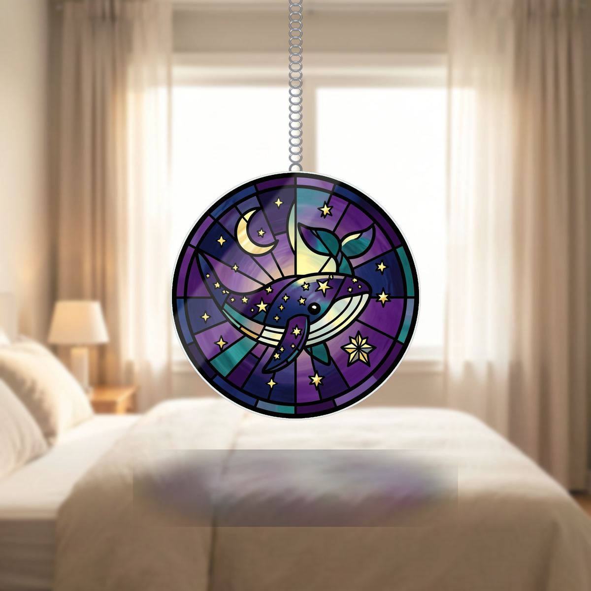 Starry Whale Night Circle Wavy Acrylic Suncatcher Ornament