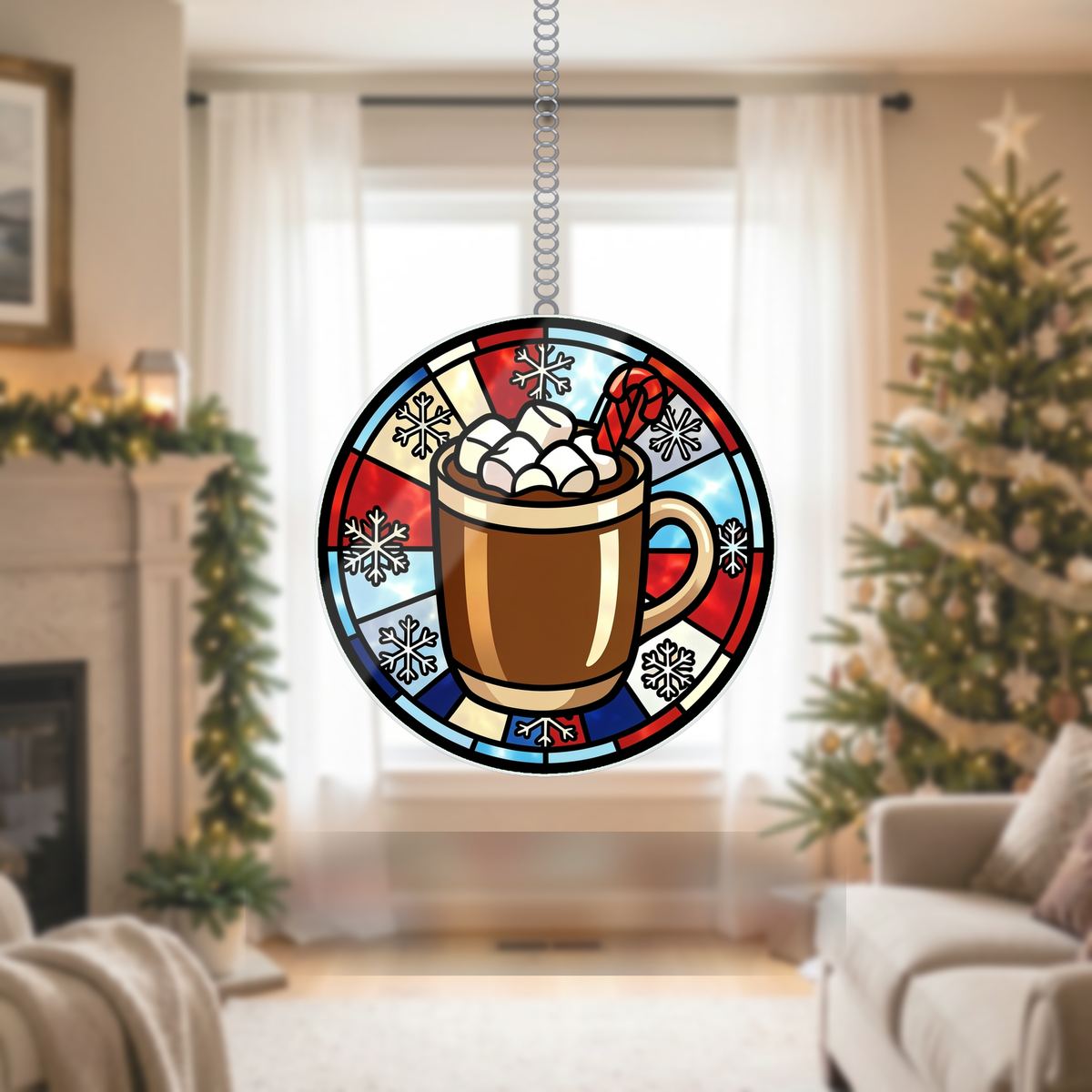 Hot Cocoa Mug Circle Wavy Acrylic Suncatcher Ornament