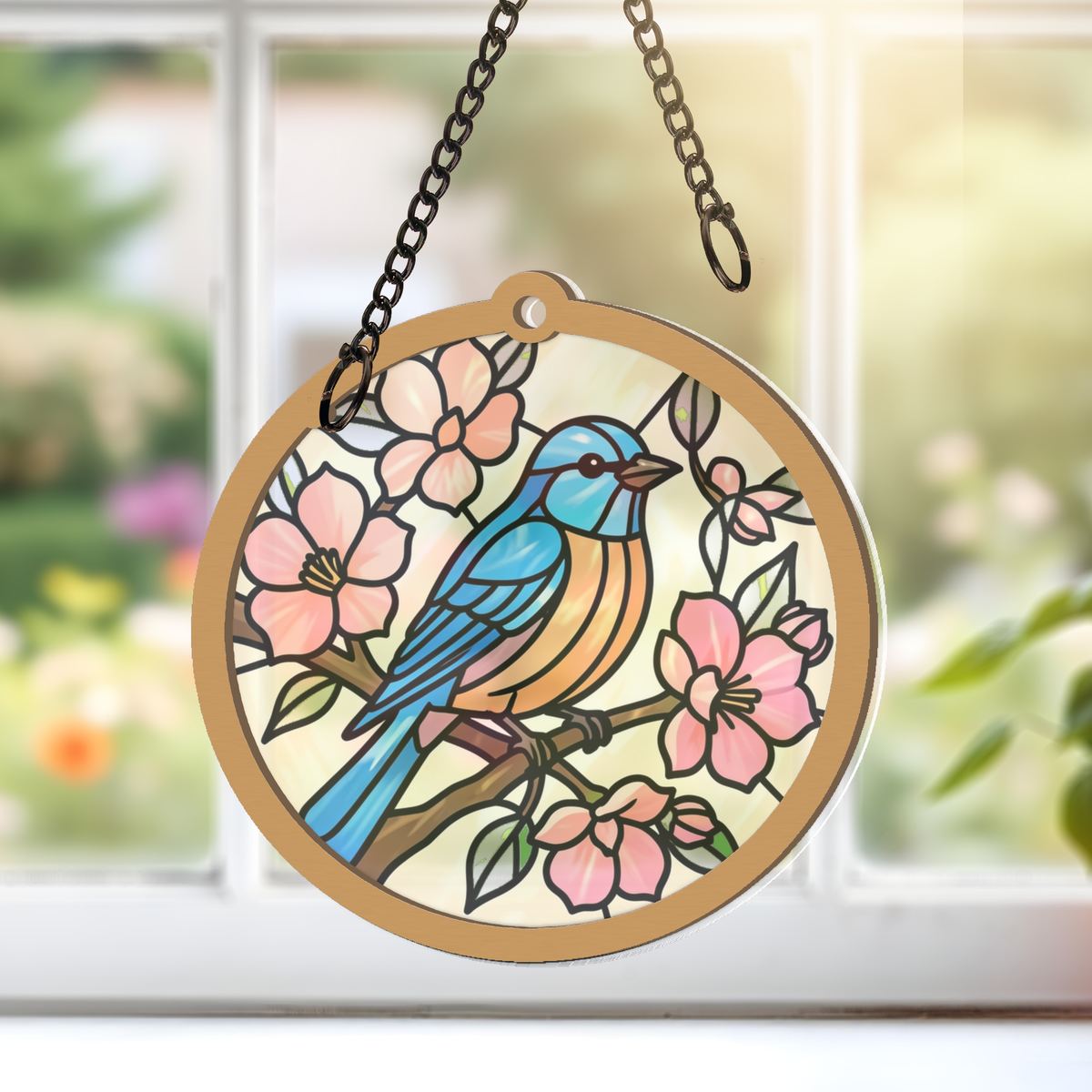 Bluebird Blossom Circle Window Hanging Suncatcher