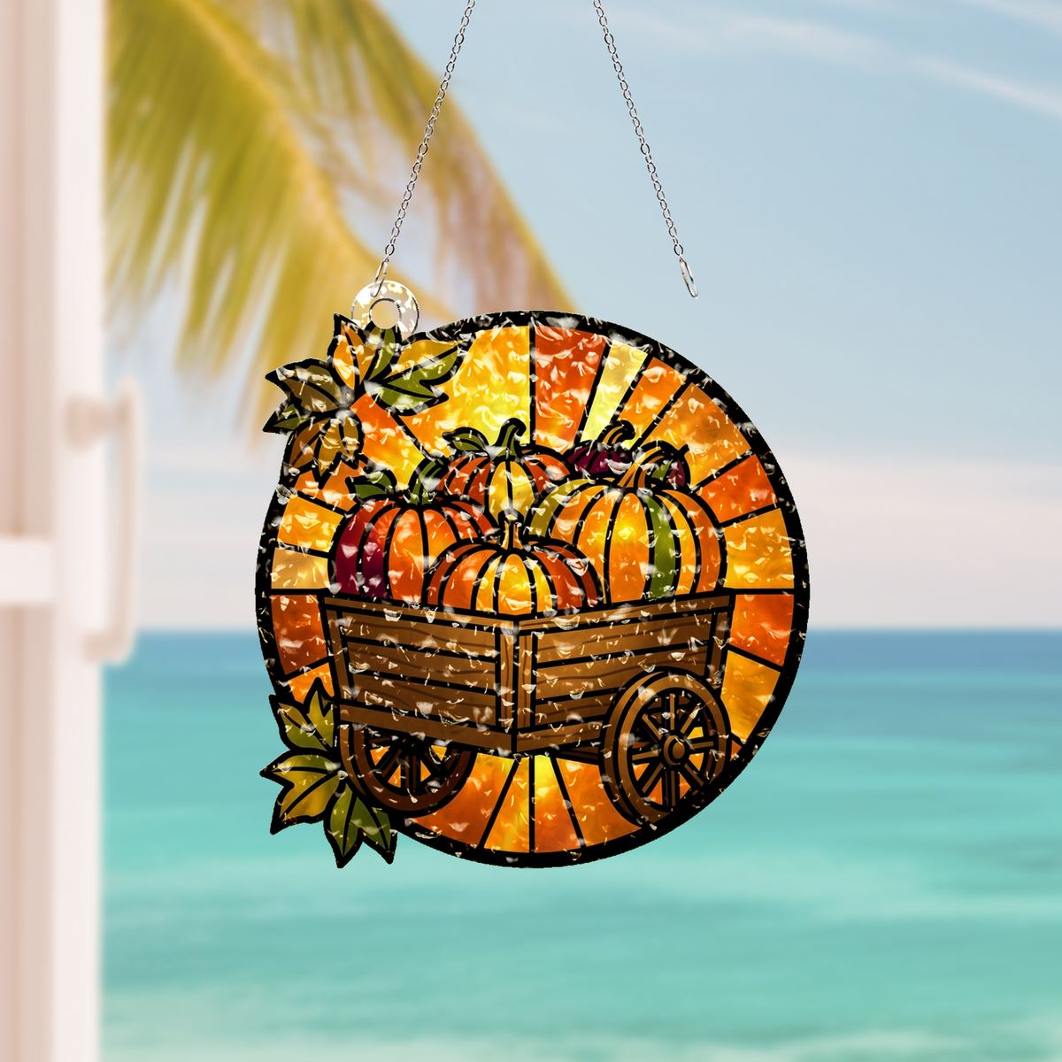 Autumn Pumpkin Cart Circle Water Ripple Suncatcher