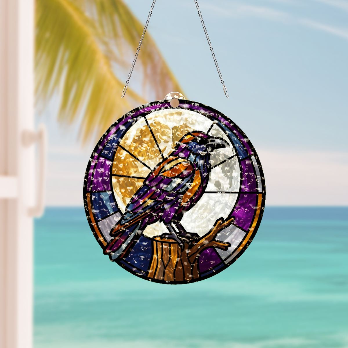 Gothic Raven Moon Circle Water Ripple Suncatcher