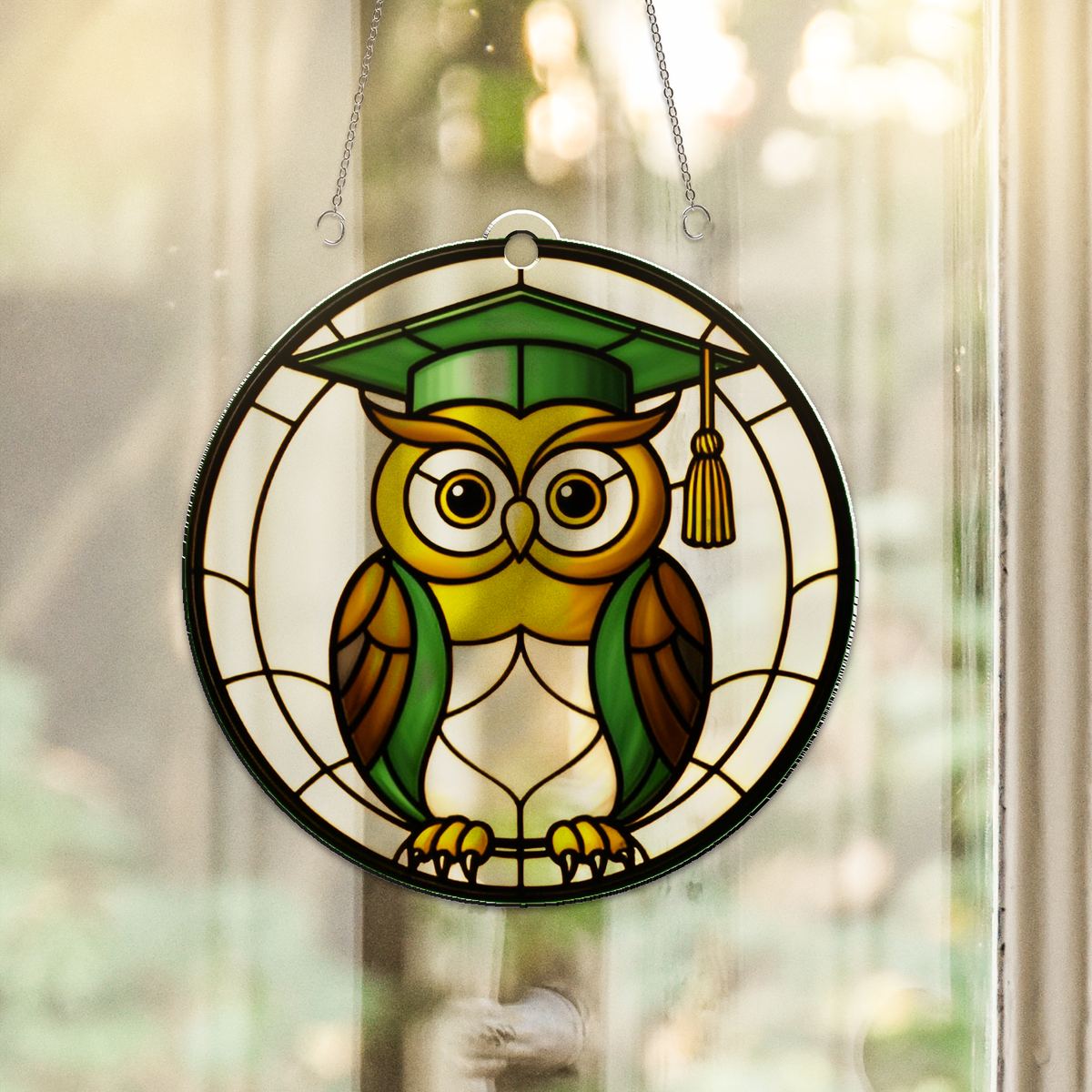 Wise Owl Graduation Cap Acrylic Suncatcher