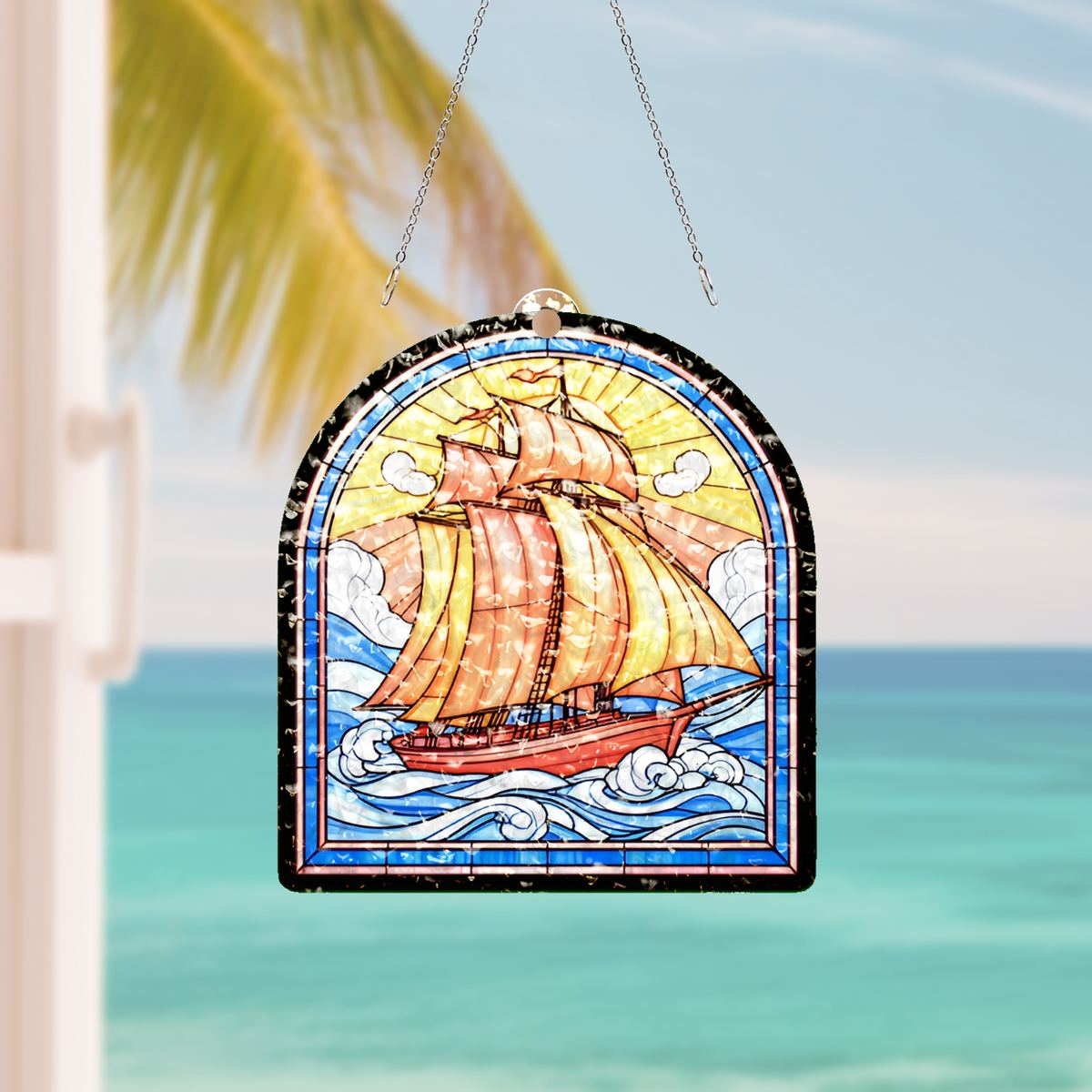 Sailboat Harbor Arch Water Ripple Suncatcher