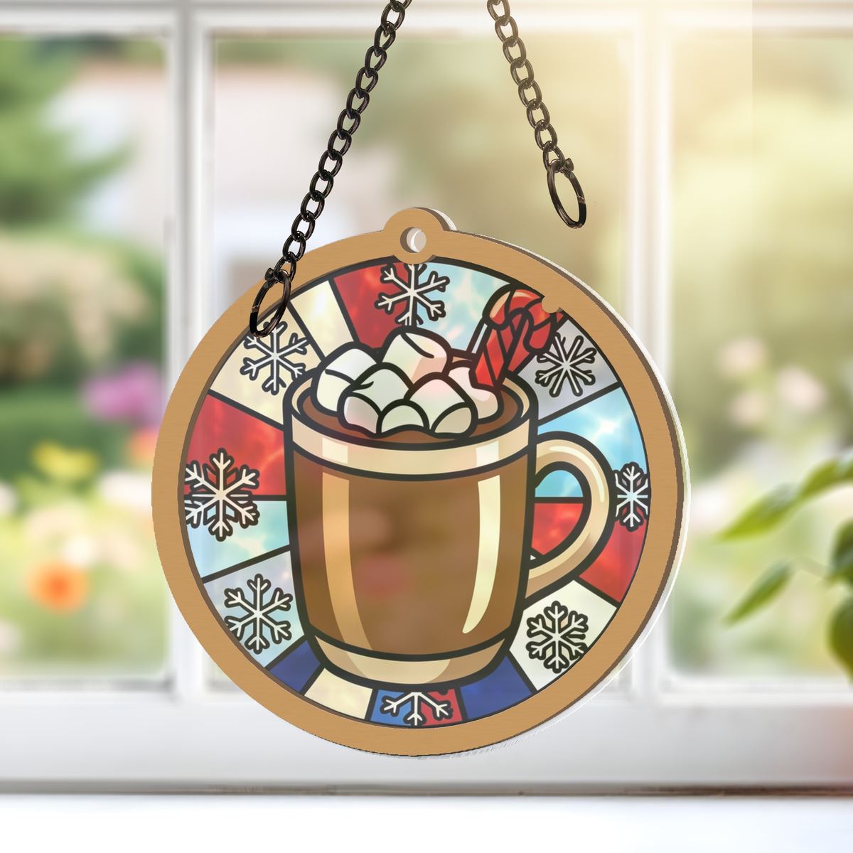 Hot Cocoa Mug Circle Window Hanging Suncatcher