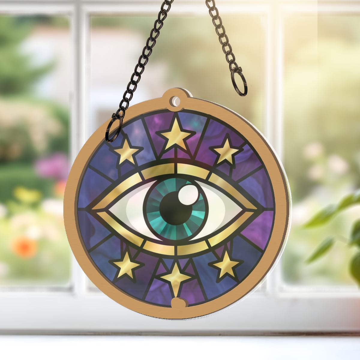 Celestial Eye Crescent Circle Window Hanging Suncatcher