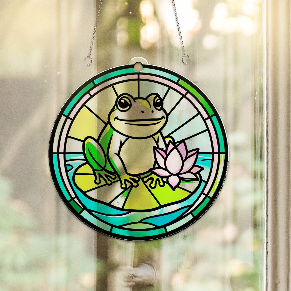 Frog Lily Pad Circle Acrylic Suncatcher