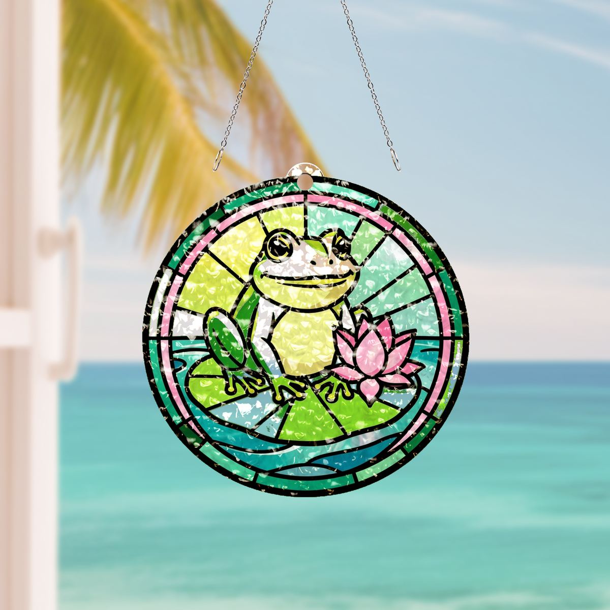 Frog Lily Pad Circle Water Ripple Suncatcher