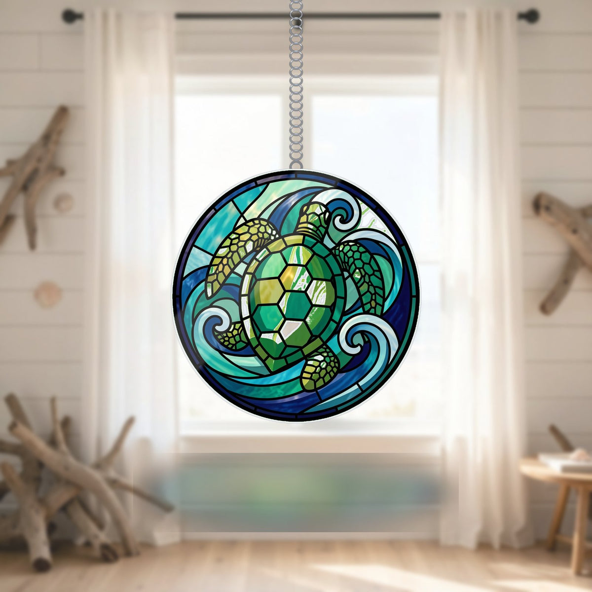 Sea Turtle Wave Circle Acrylic Suncatcher